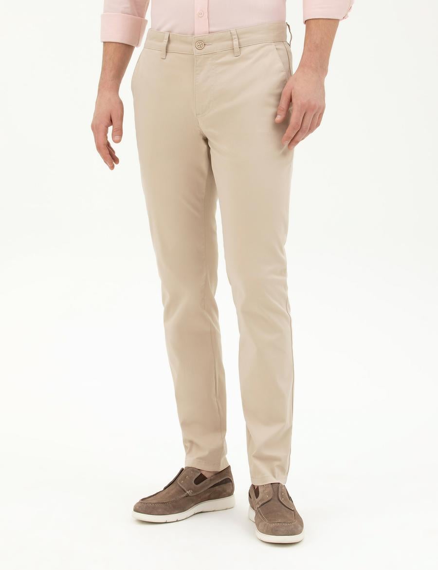 Bej Slim Fit Kanvas Pantolon