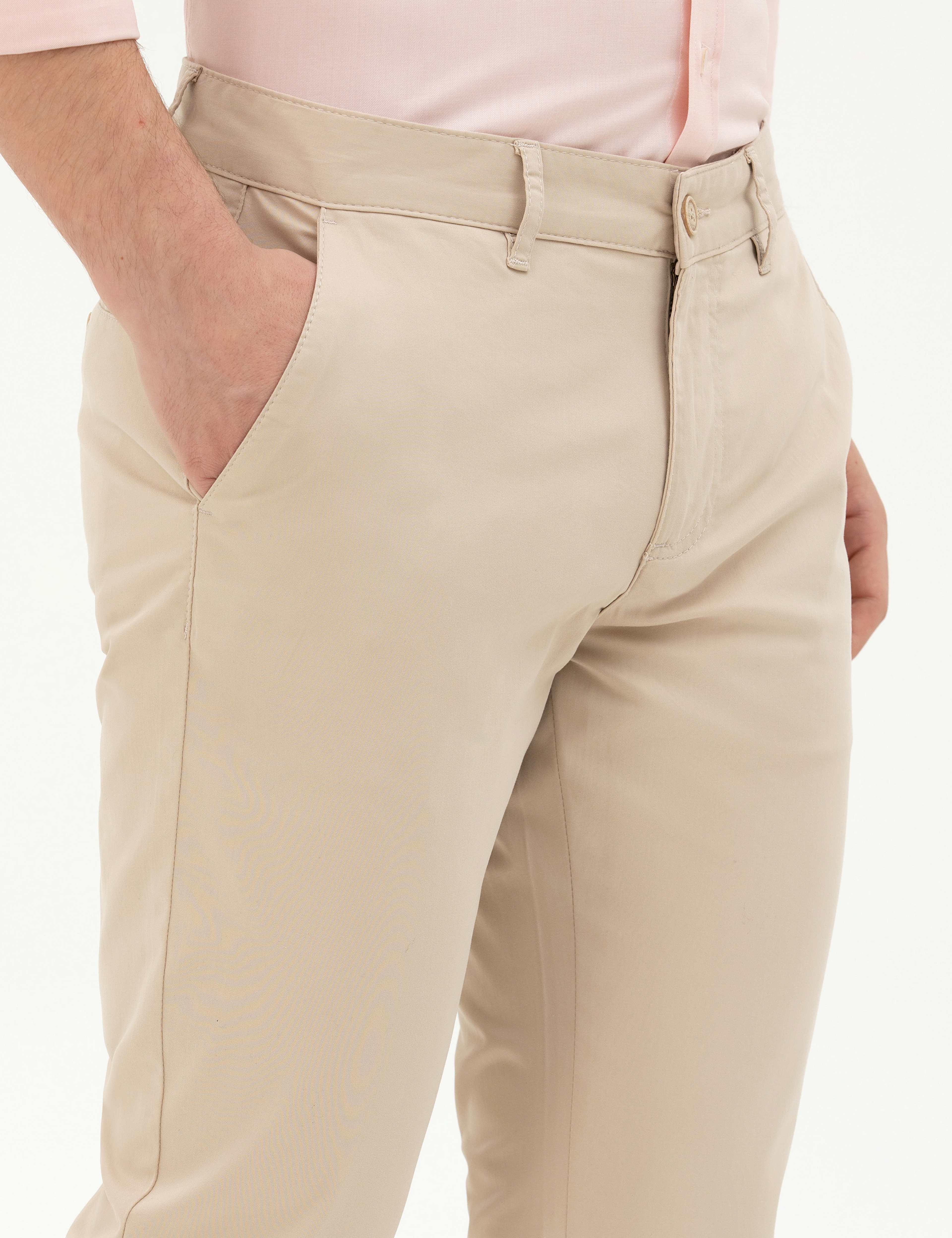 Bej Slim Fit Basic Kanvas Pantolon