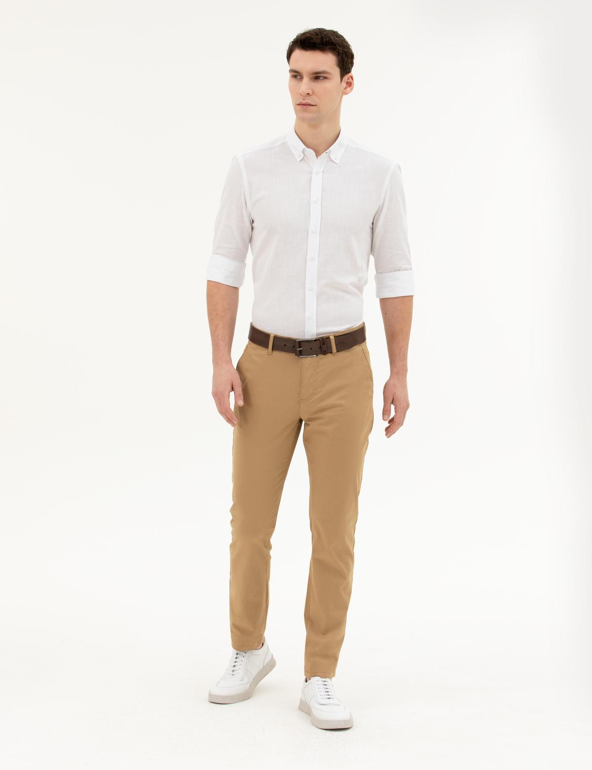 Camel Slim Fit Kanvas Pantolon