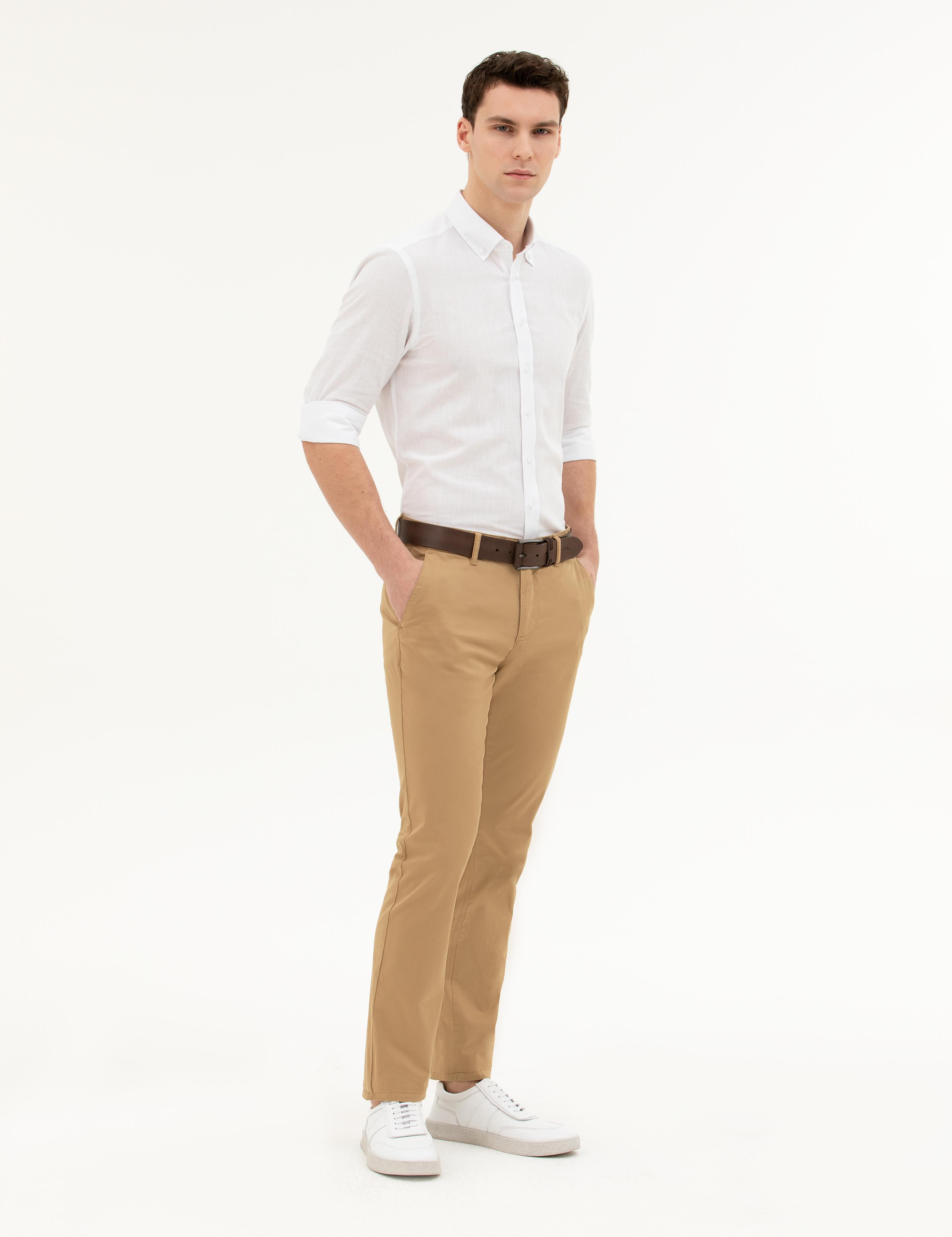 Camel Slim Fit Kanvas Pantolon