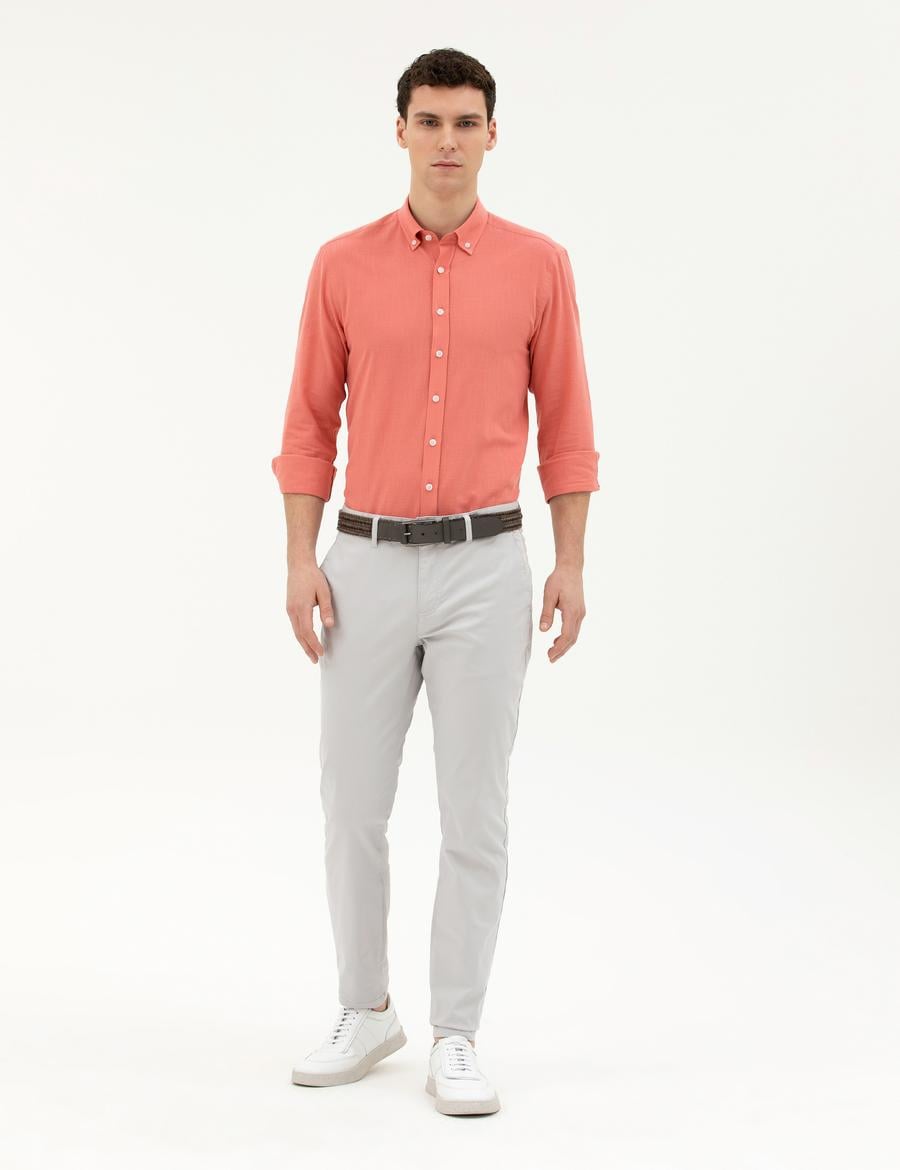 Açık Gri Slim Fit Kanvas Pantolon