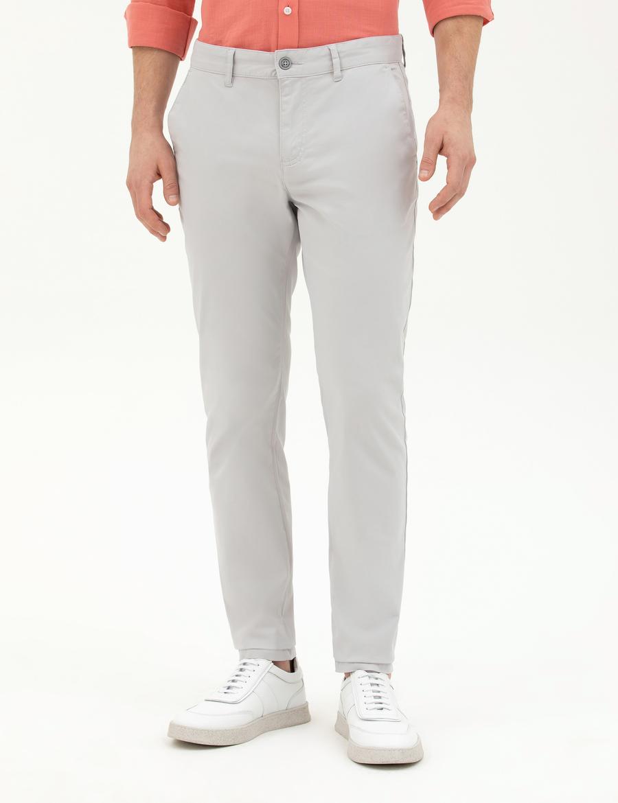 Açık Gri Slim Fit Kanvas Pantolon