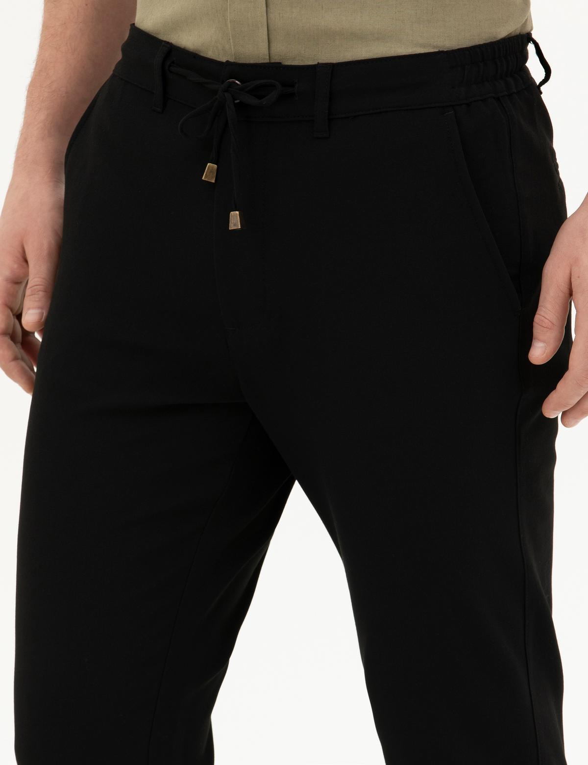 Siyah Carrot Fit Jogger Kanvas Pantolon - 50289230128