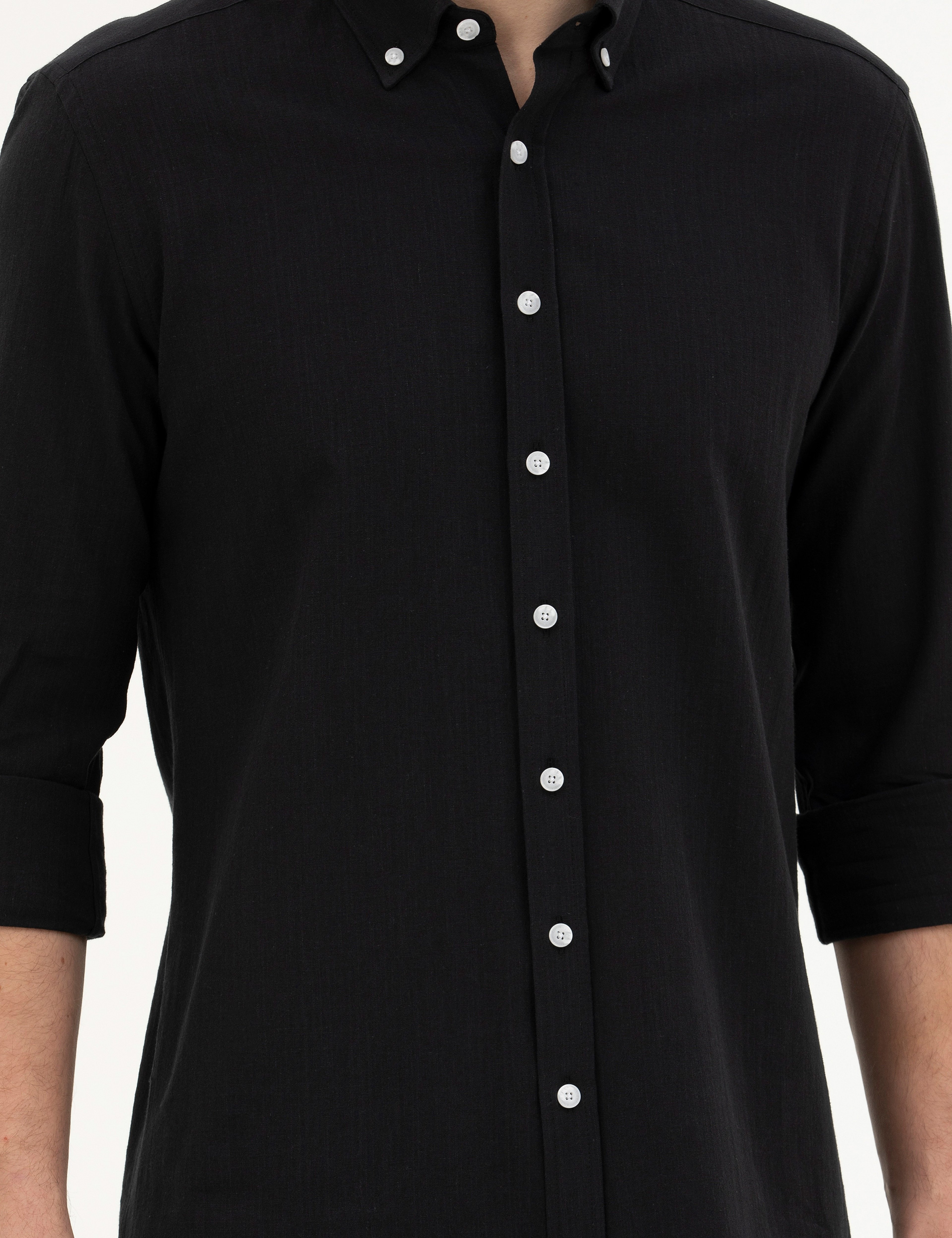 Siyah Slim Fit Uzun Kollu Gömlek - Image 6