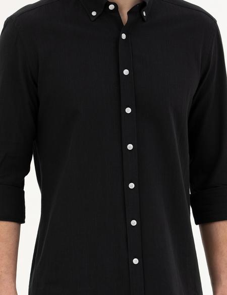 Siyah Slim Fit Uzun Kollu Gömlek - 50283343051
