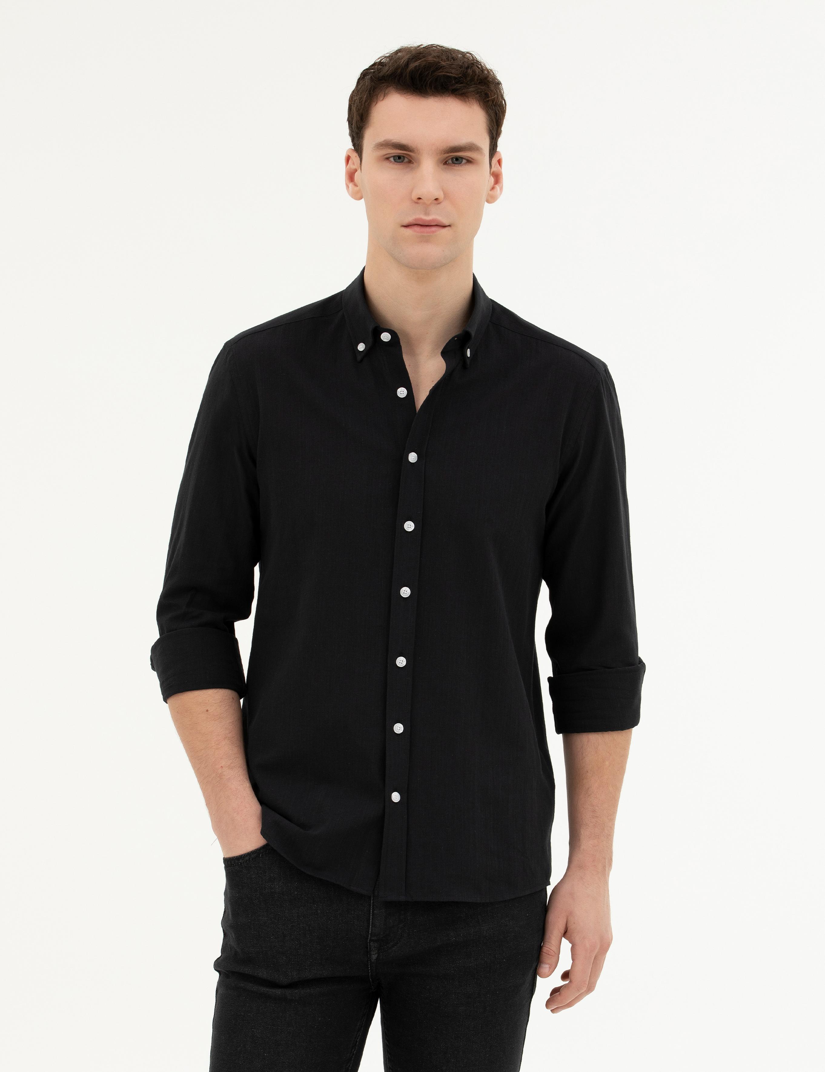 Siyah Slim Fit Uzun Kollu Gömlek