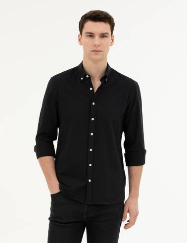 Siyah Slim Fit Uzun Kollu Gömlek