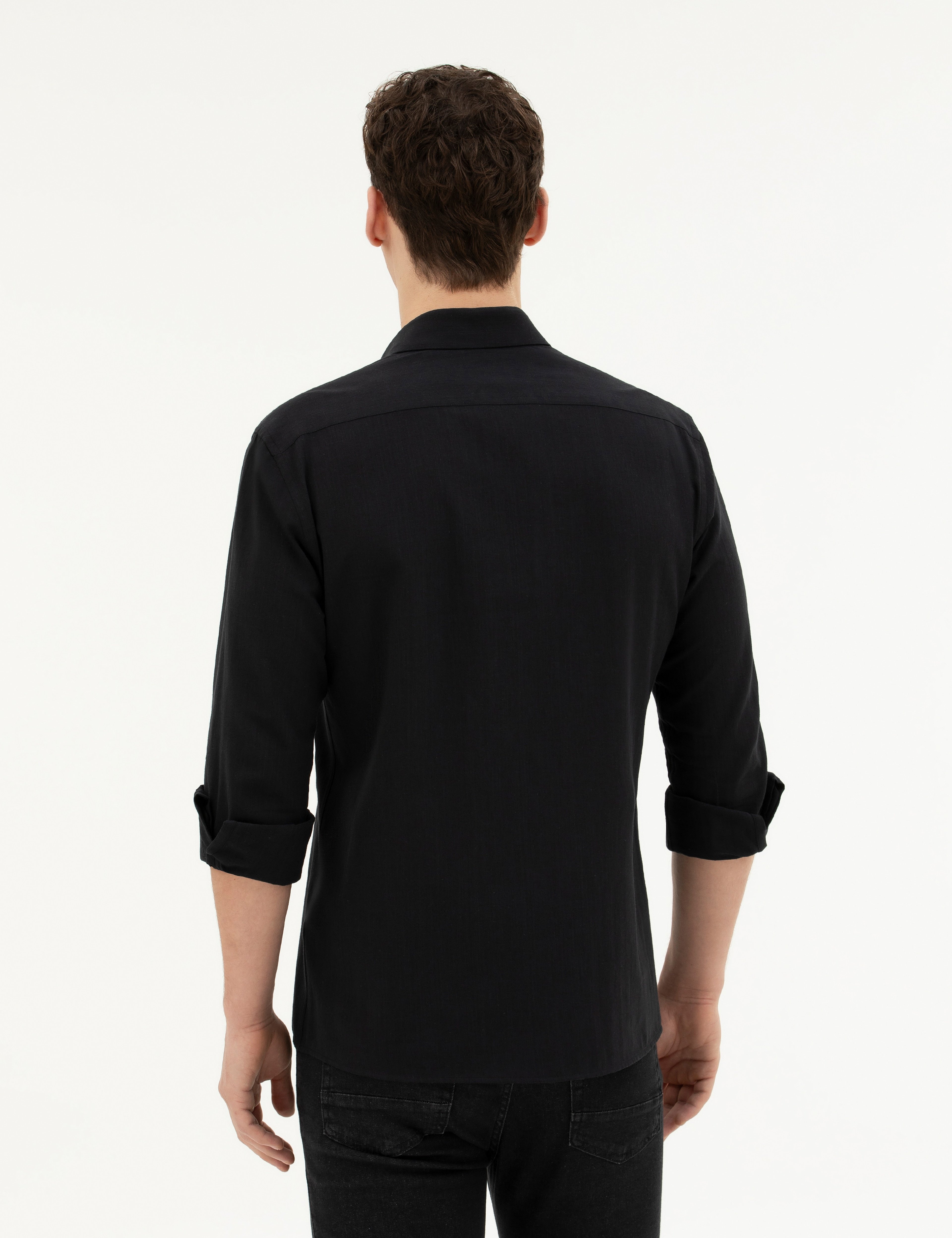 Siyah Slim Fit Uzun Kollu Gömlek - Image 5