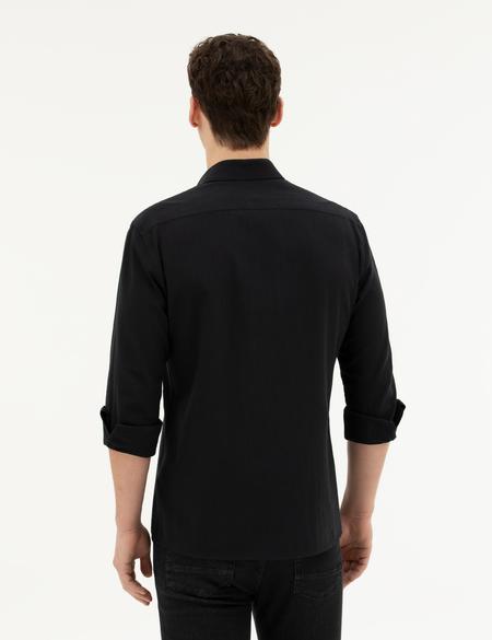 Siyah Slim Fit Uzun Kollu Gömlek - 50283343051