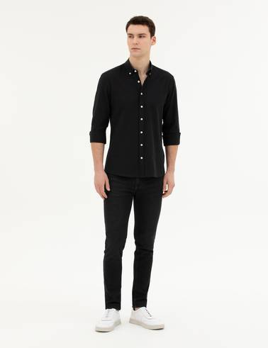Siyah Slim Fit Uzun Kollu Gömlek