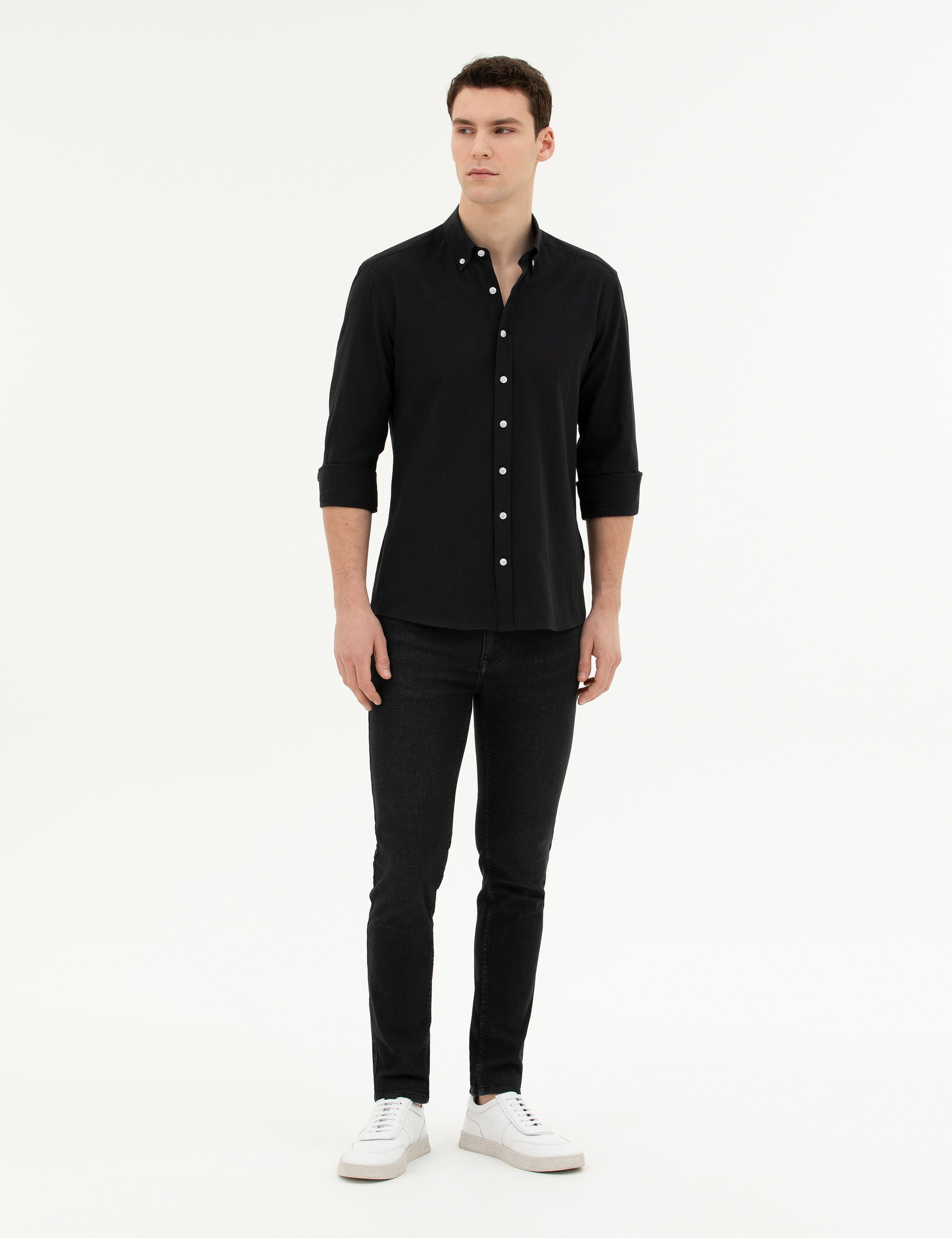 Siyah Slim Fit Uzun Kollu Gömlek