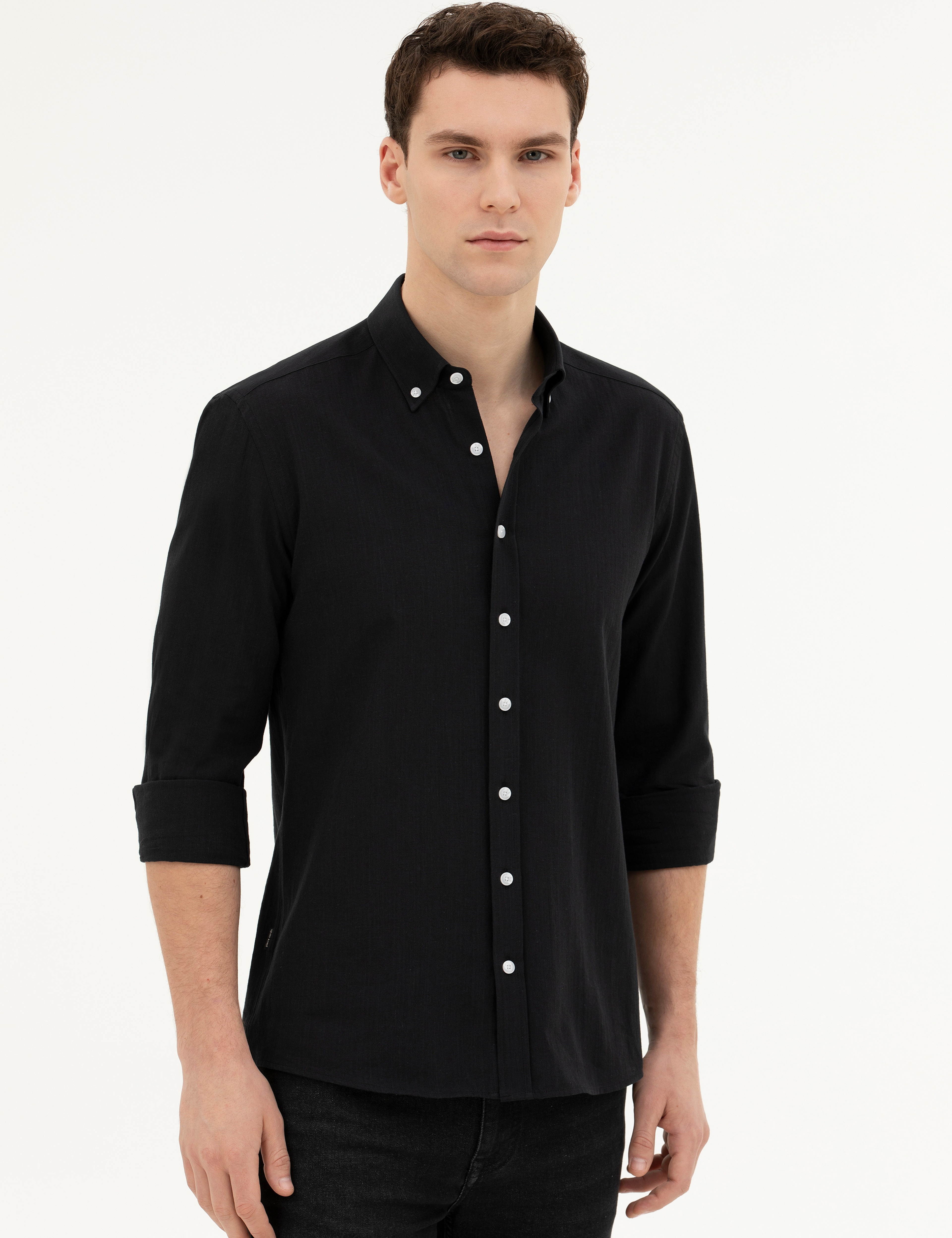 Siyah Slim Fit Uzun Kollu Gömlek - Image 3