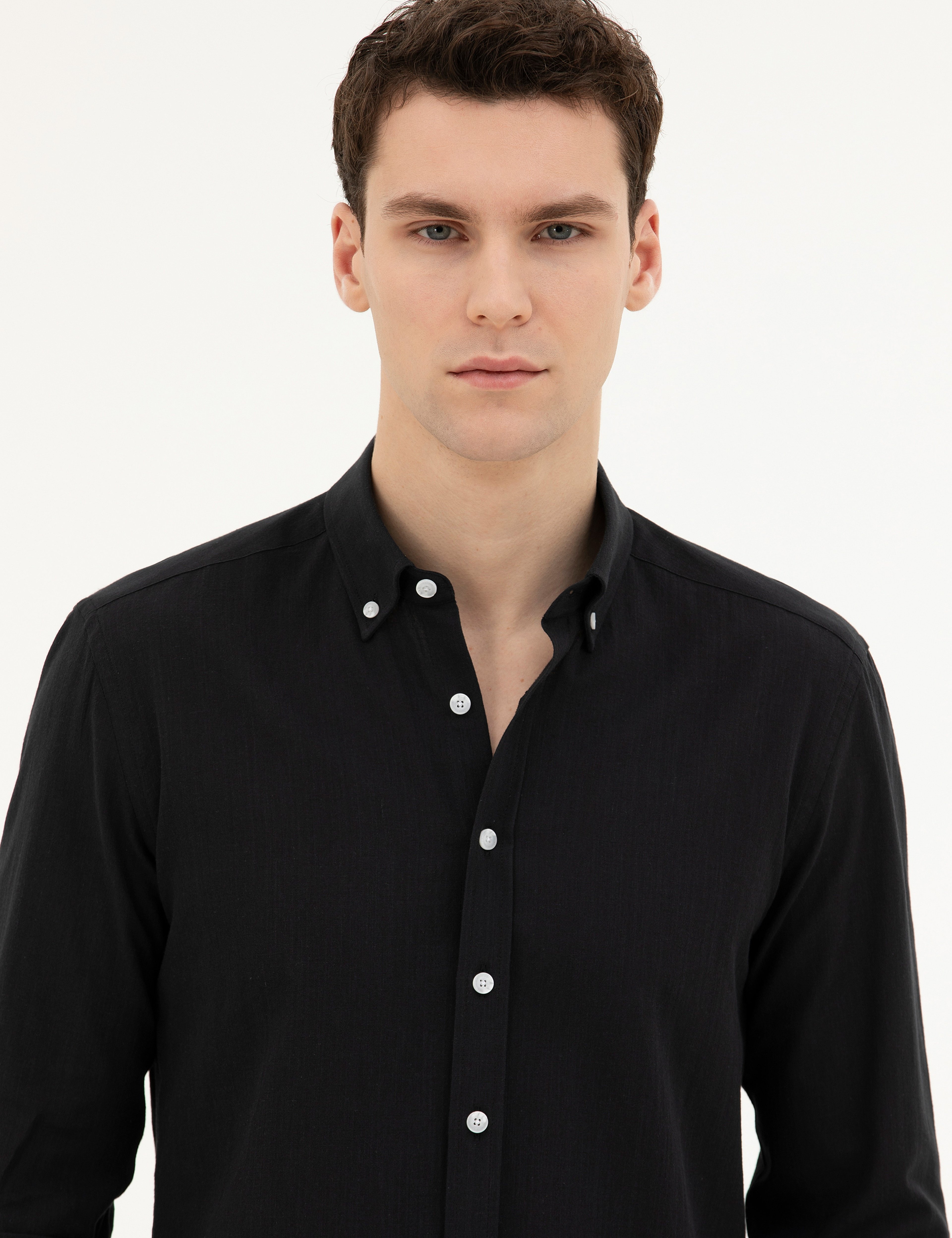 Siyah Slim Fit Uzun Kollu Gömlek - Image 2
