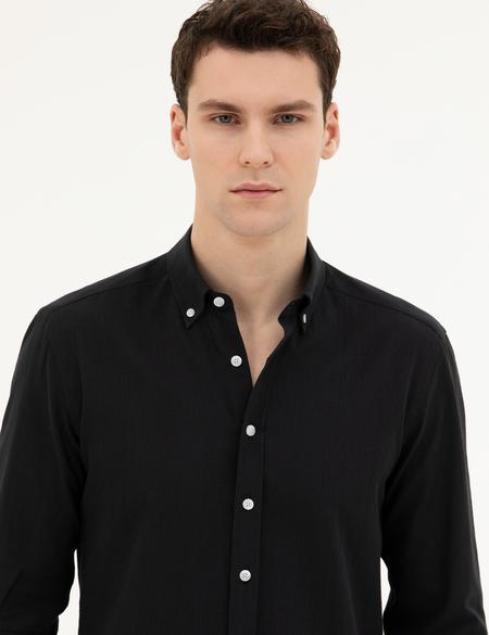 Siyah Slim Fit Uzun Kollu Gömlek - 50283343051