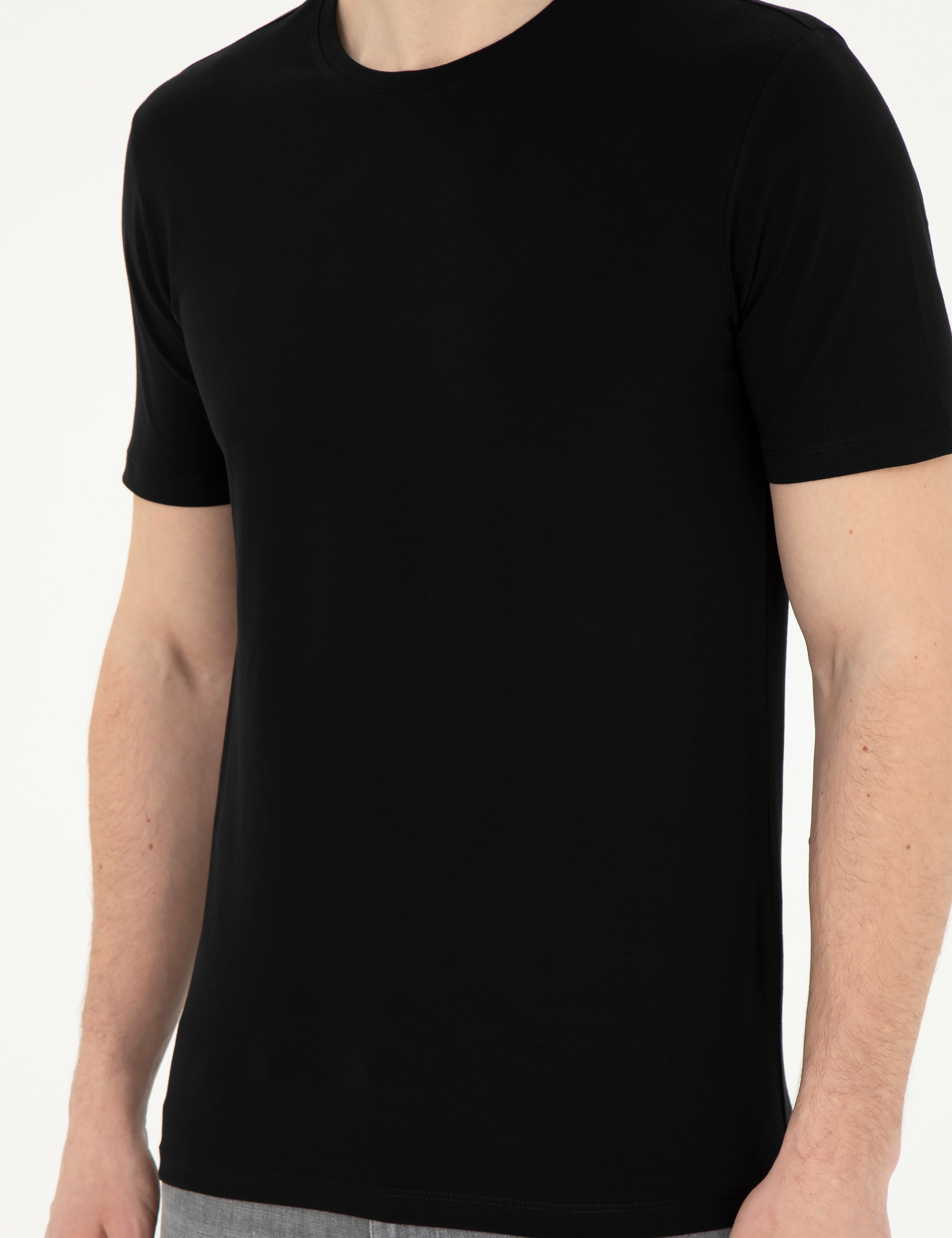 Siyah Slim Fit Bisiklet Yaka Basic Tişört - Image 6