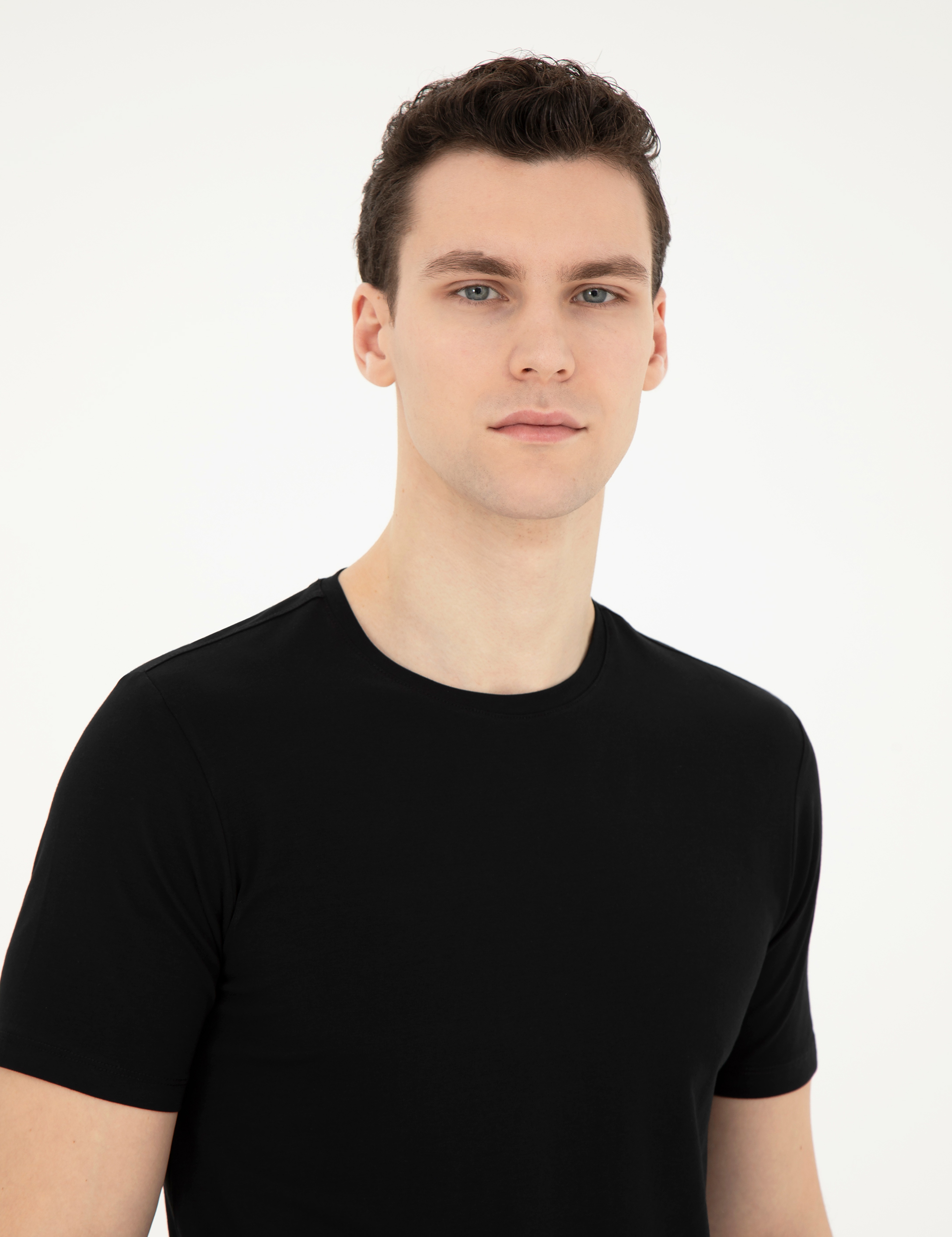 Siyah Slim Fit Bisiklet Yaka Basic Tişört - Image 2