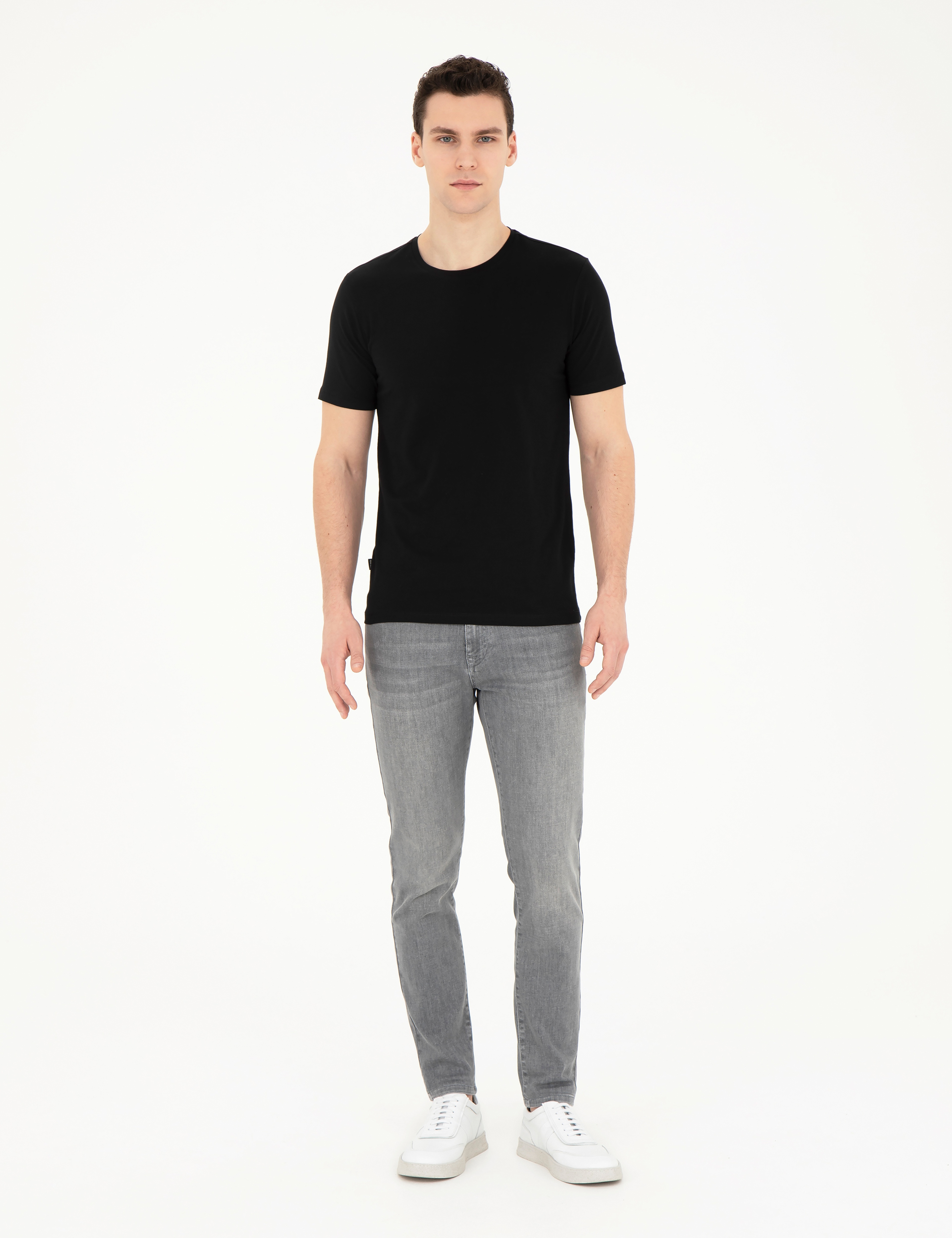 Siyah Slim Fit Bisiklet Yaka Basic Tişört - Image 4