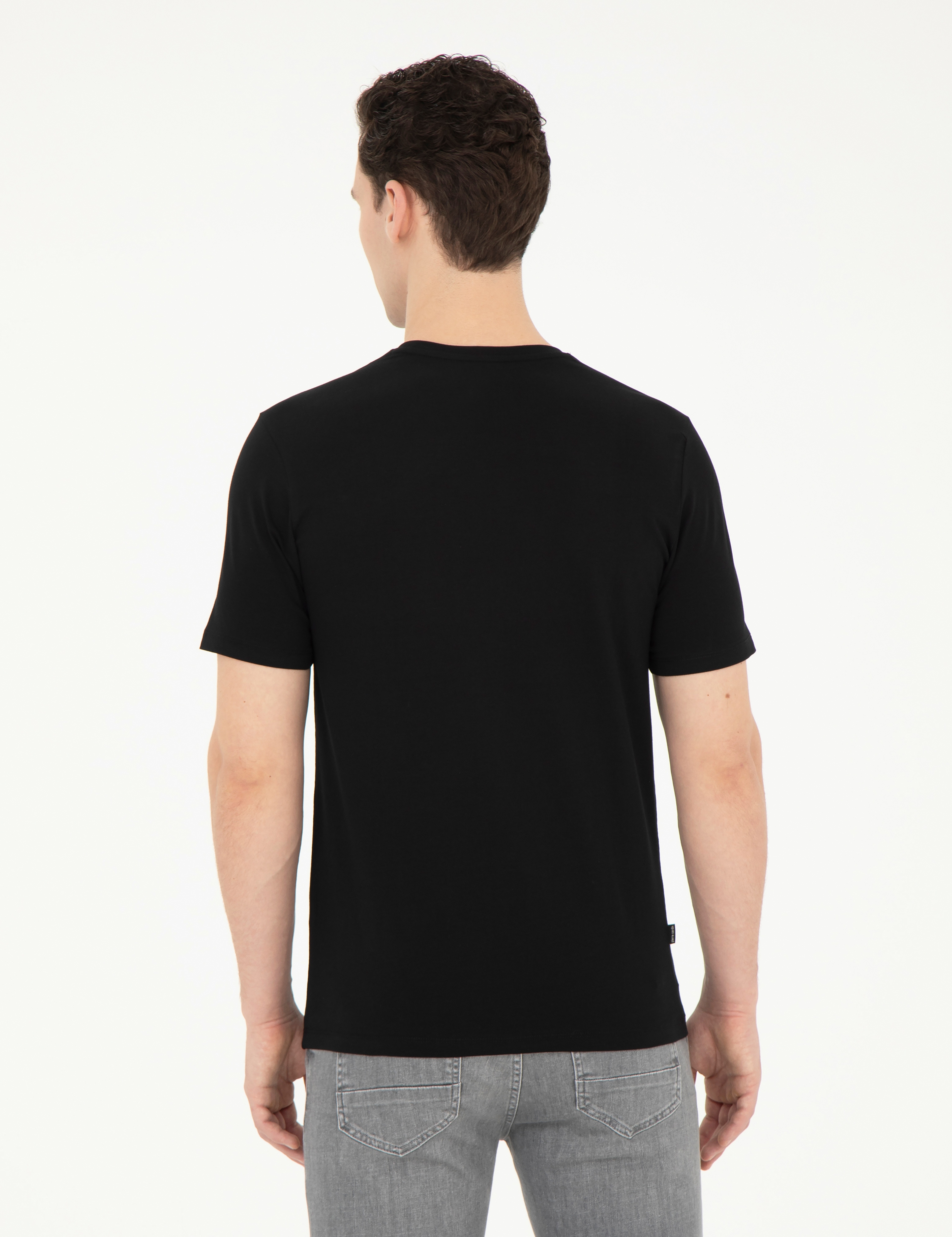Siyah Slim Fit Bisiklet Yaka Basic Tişört - Image 5