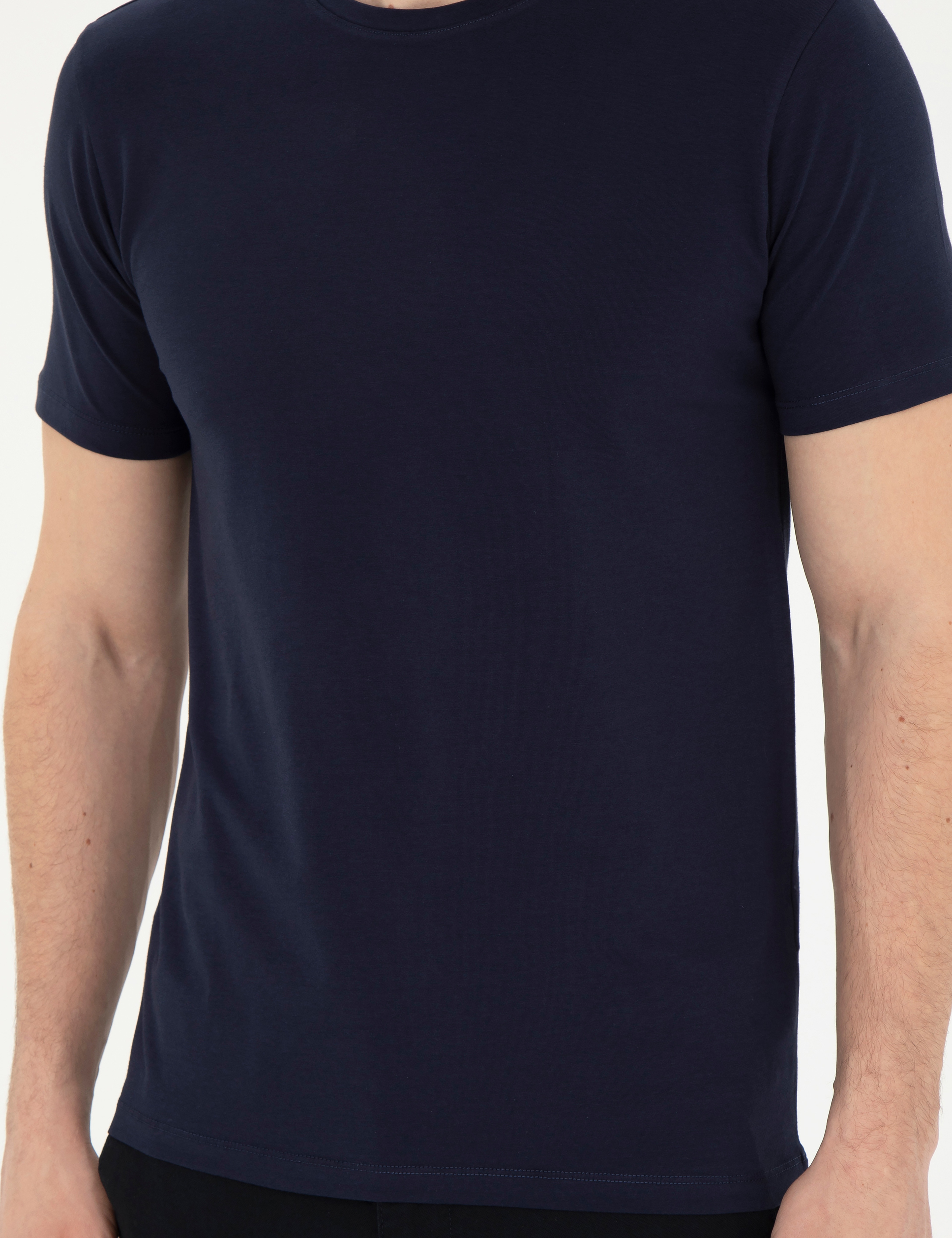 Lacivert Slim Fit Basic Tişört - Image 6