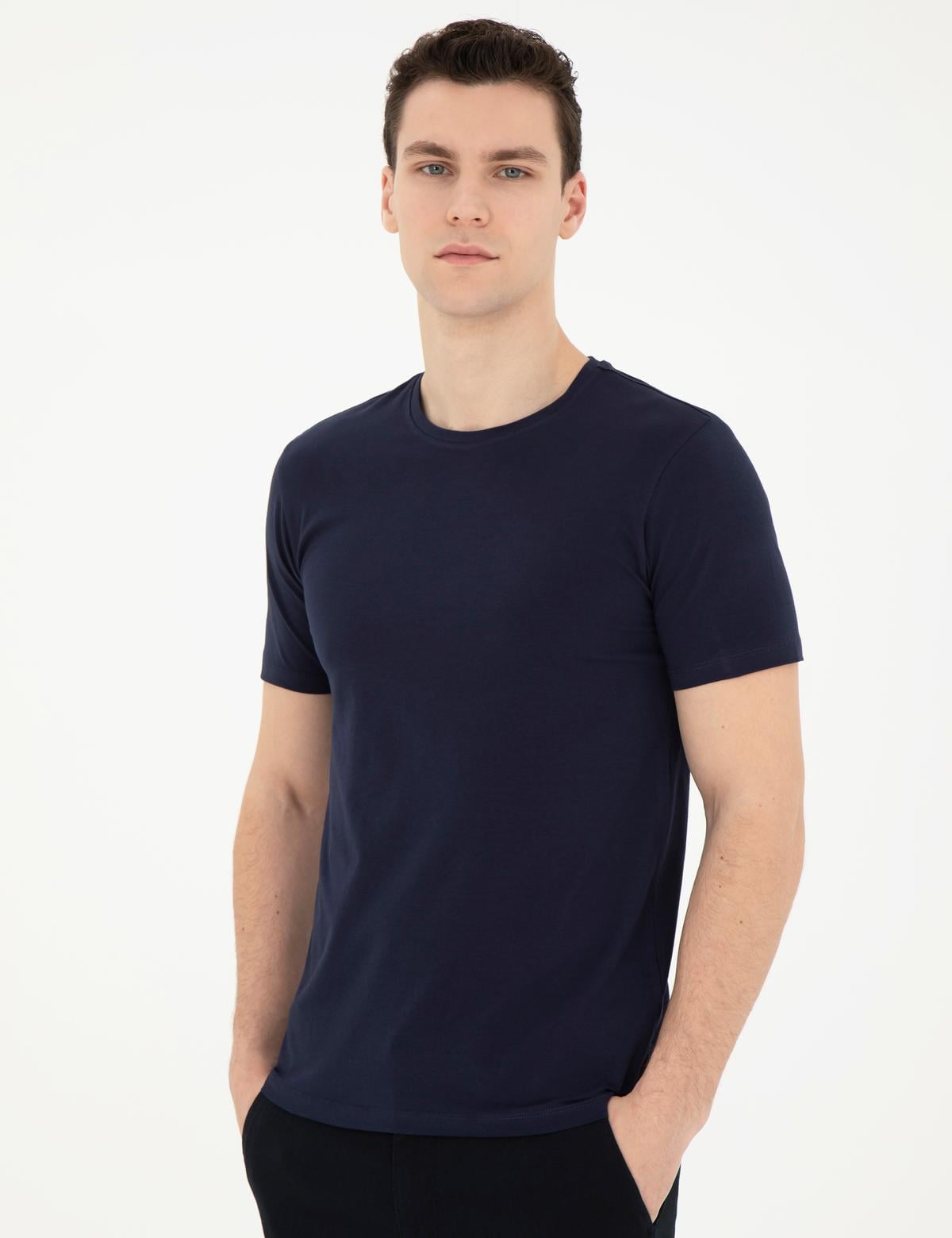 Lacivert Slim Fit Basic Tişört - 50280751026