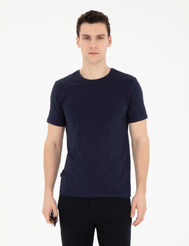 Lacivert Slim Fit Bisiklet Yaka Basic Tişört