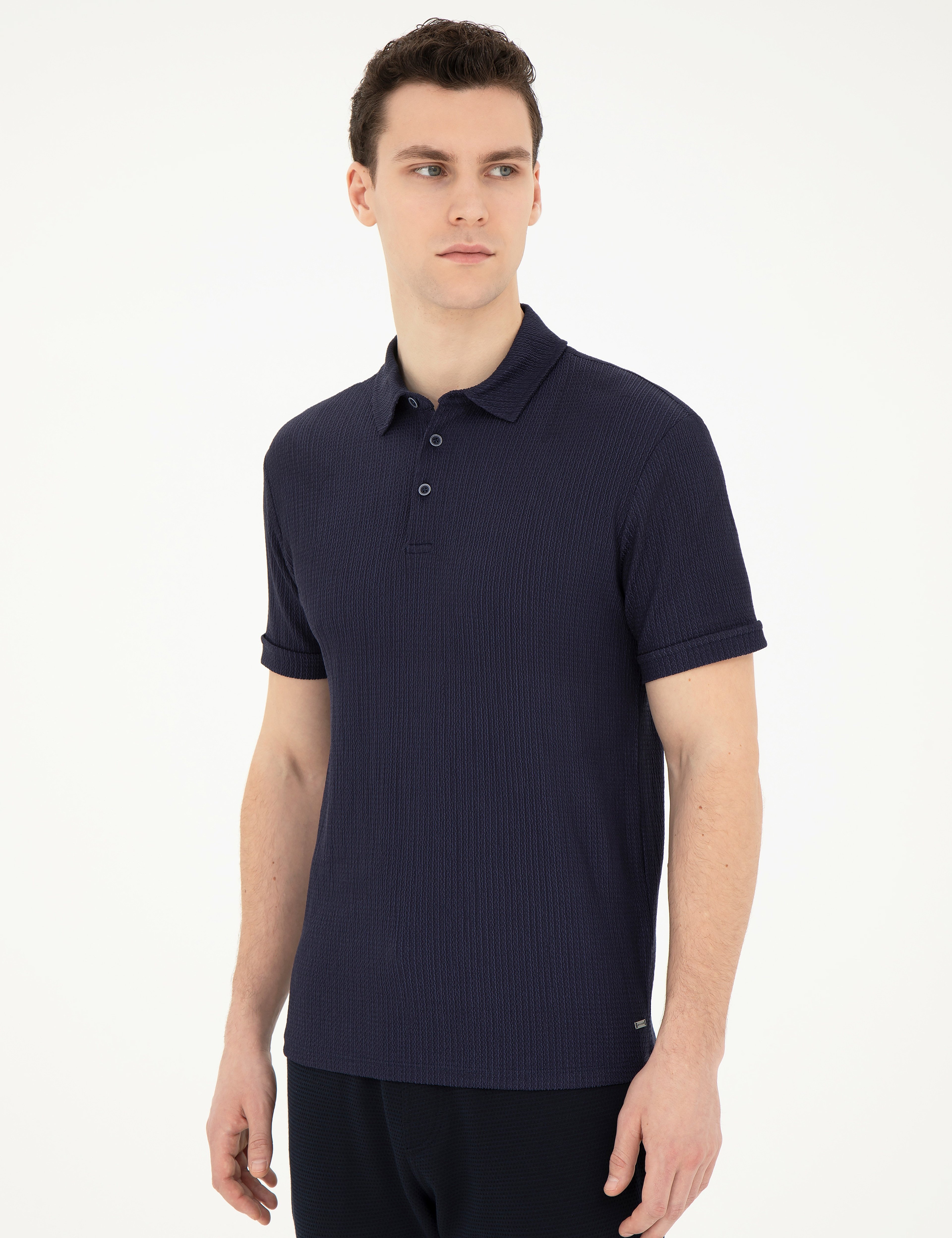 Lacivert Slim Fit Düğmeli Polo Yaka Tişört