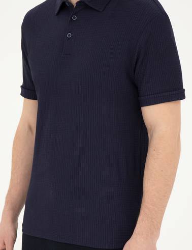 Lacivert Slim Fit Düğmeli Polo Yaka Tişört