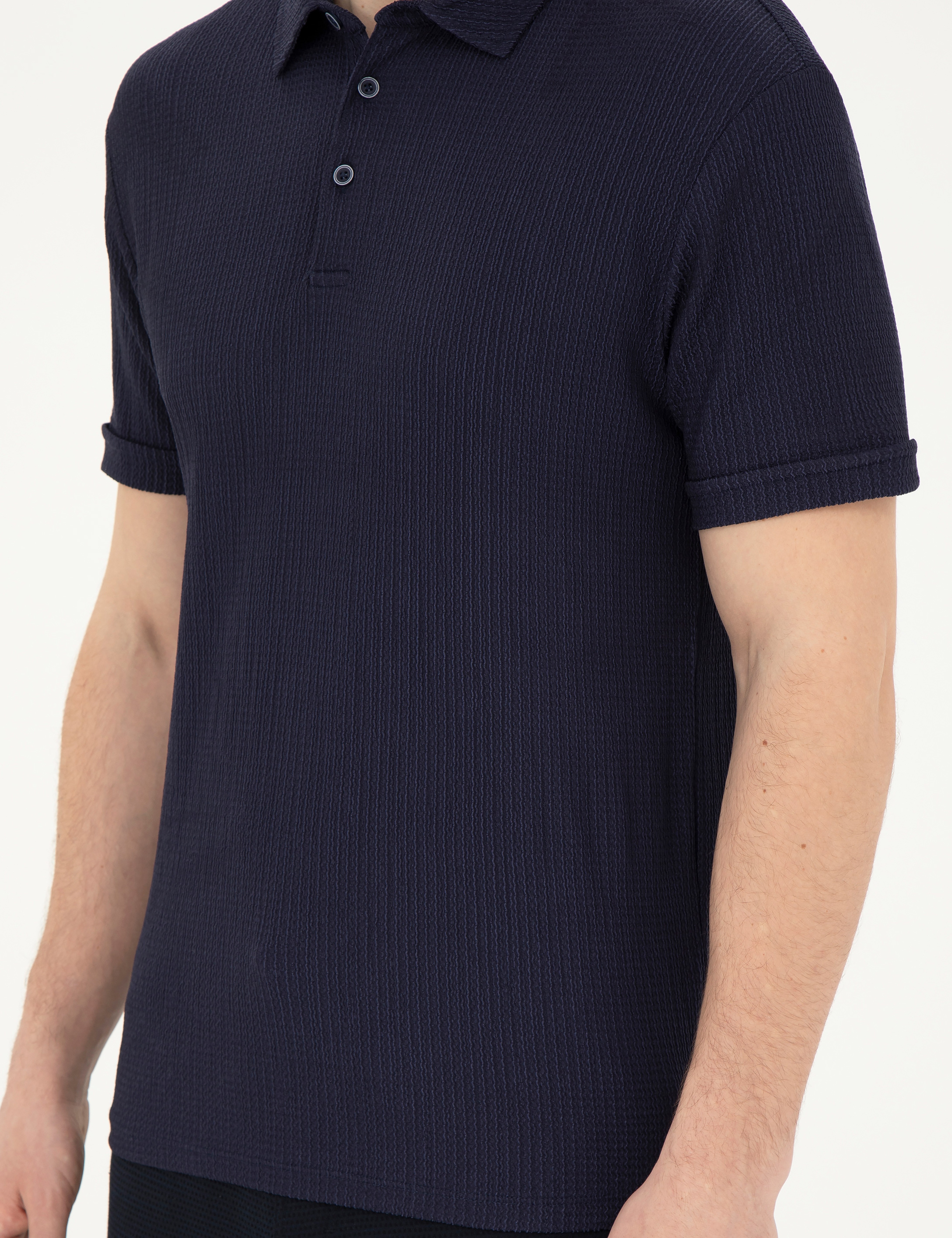 Lacivert Slim Fit Düğmeli Polo Yaka Tişört - Image 6