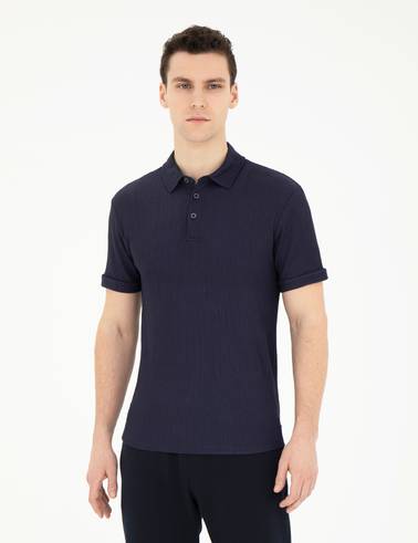 Lacivert Slim Fit Düğmeli Polo Yaka Tişört