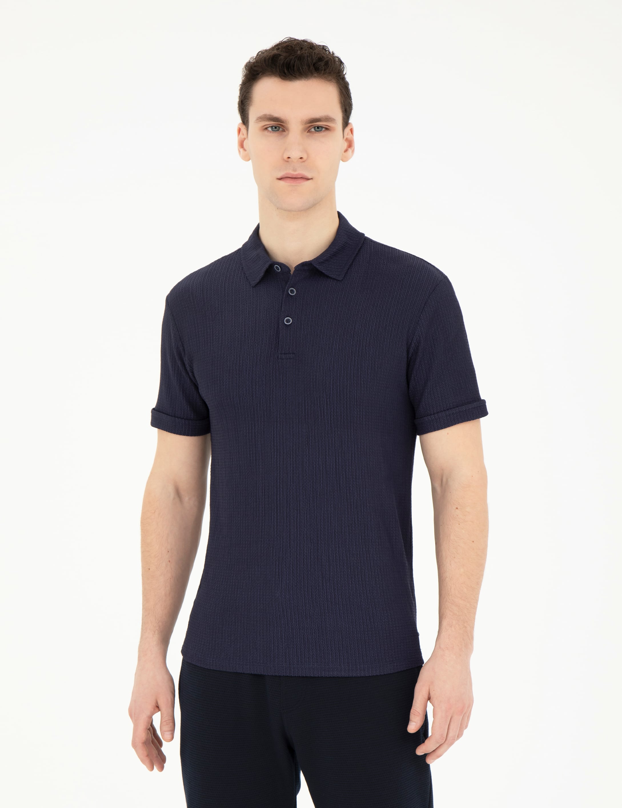 Lacivert Slim Fit Düğmeli Polo Yaka Tişört