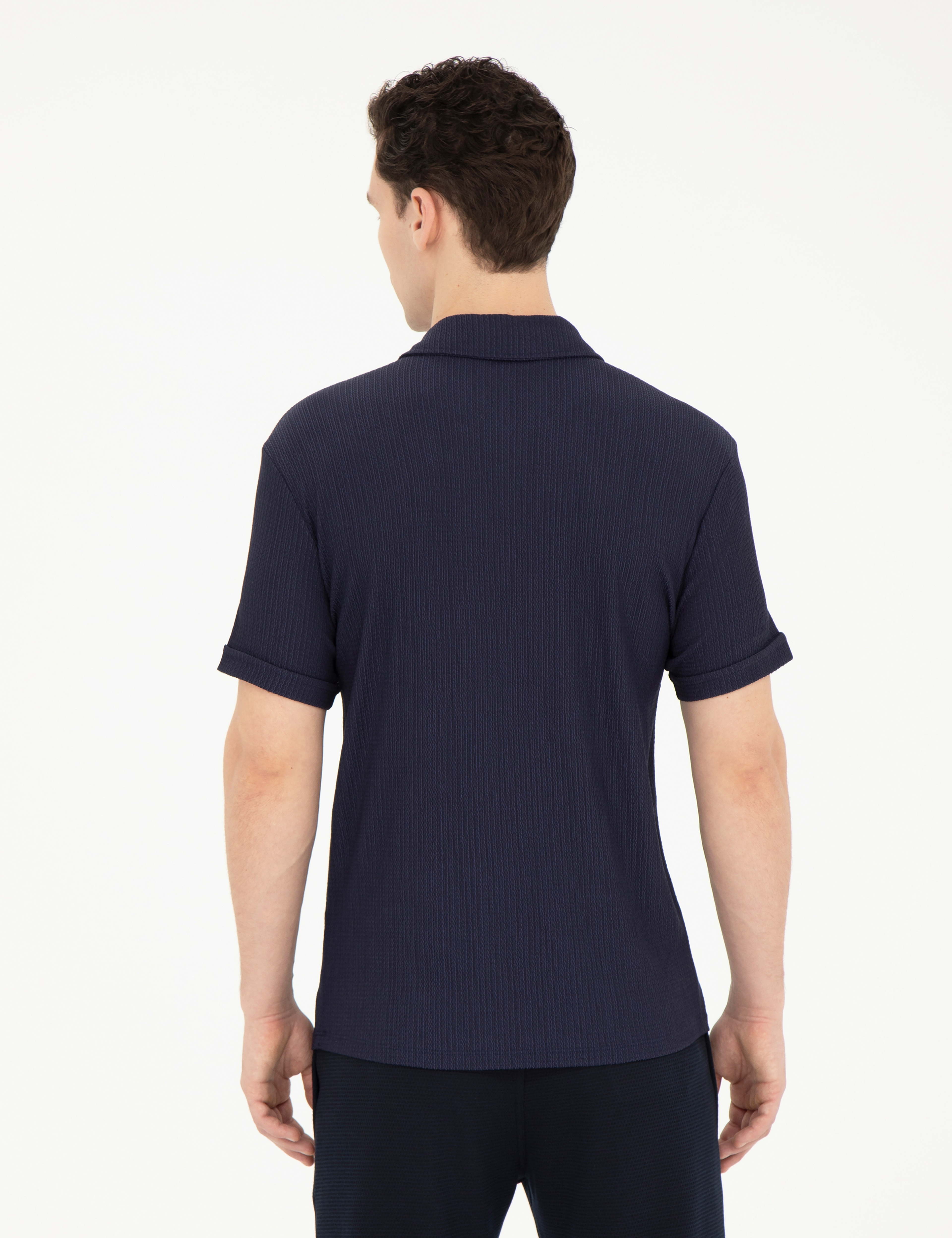 Lacivert Slim Fit Düğmeli Polo Yaka Tişört - Image 5