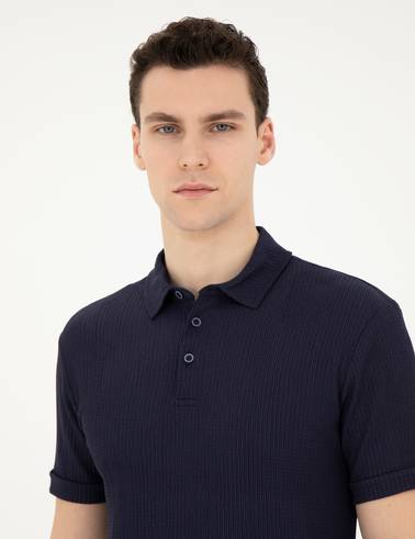 Lacivert Slim Fit Düğmeli Polo Yaka Tişört