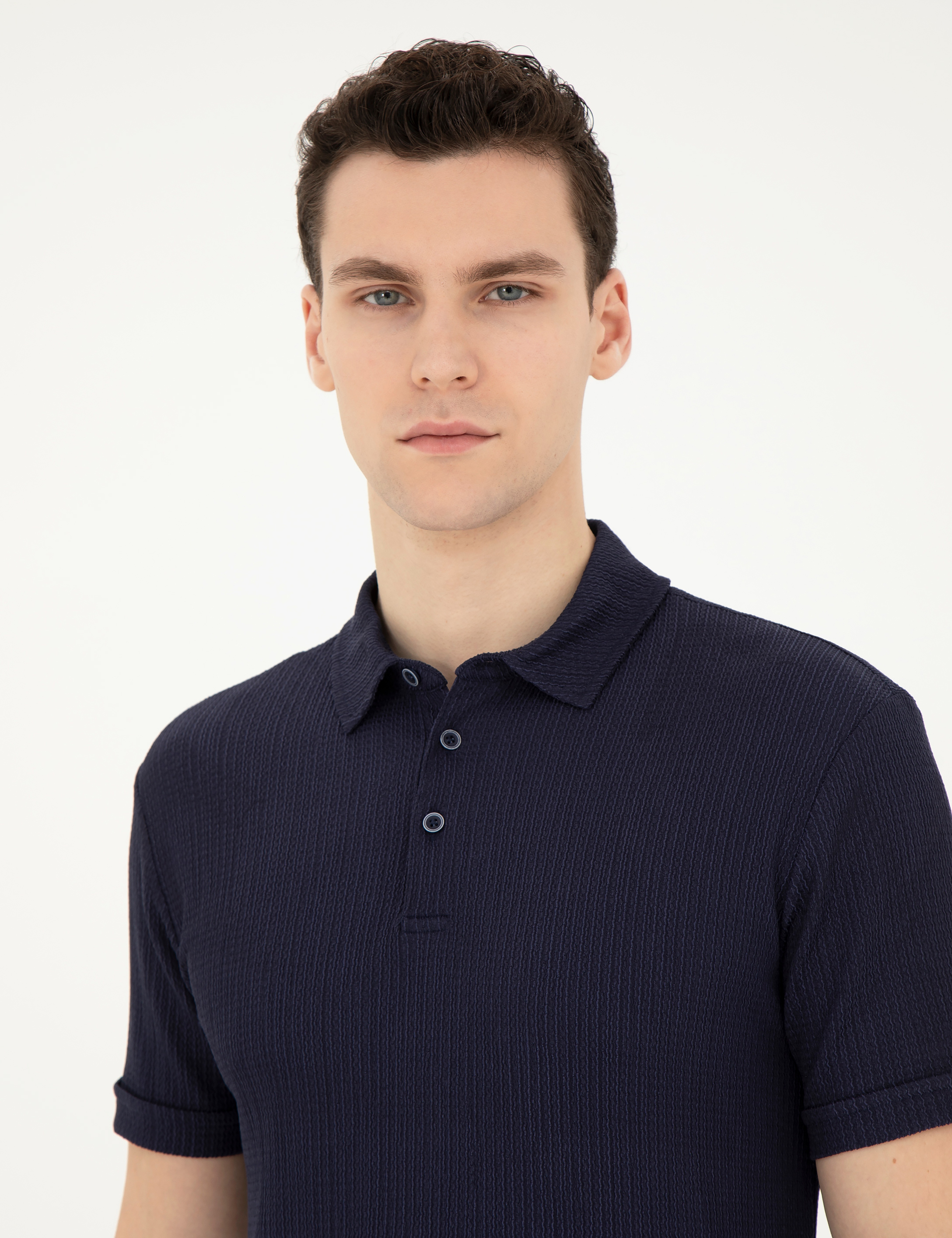 Lacivert Slim Fit Düğmeli Polo Yaka Tişört