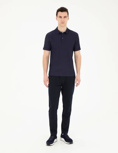 Lacivert Slim Fit Düğmeli Polo Yaka Tişört