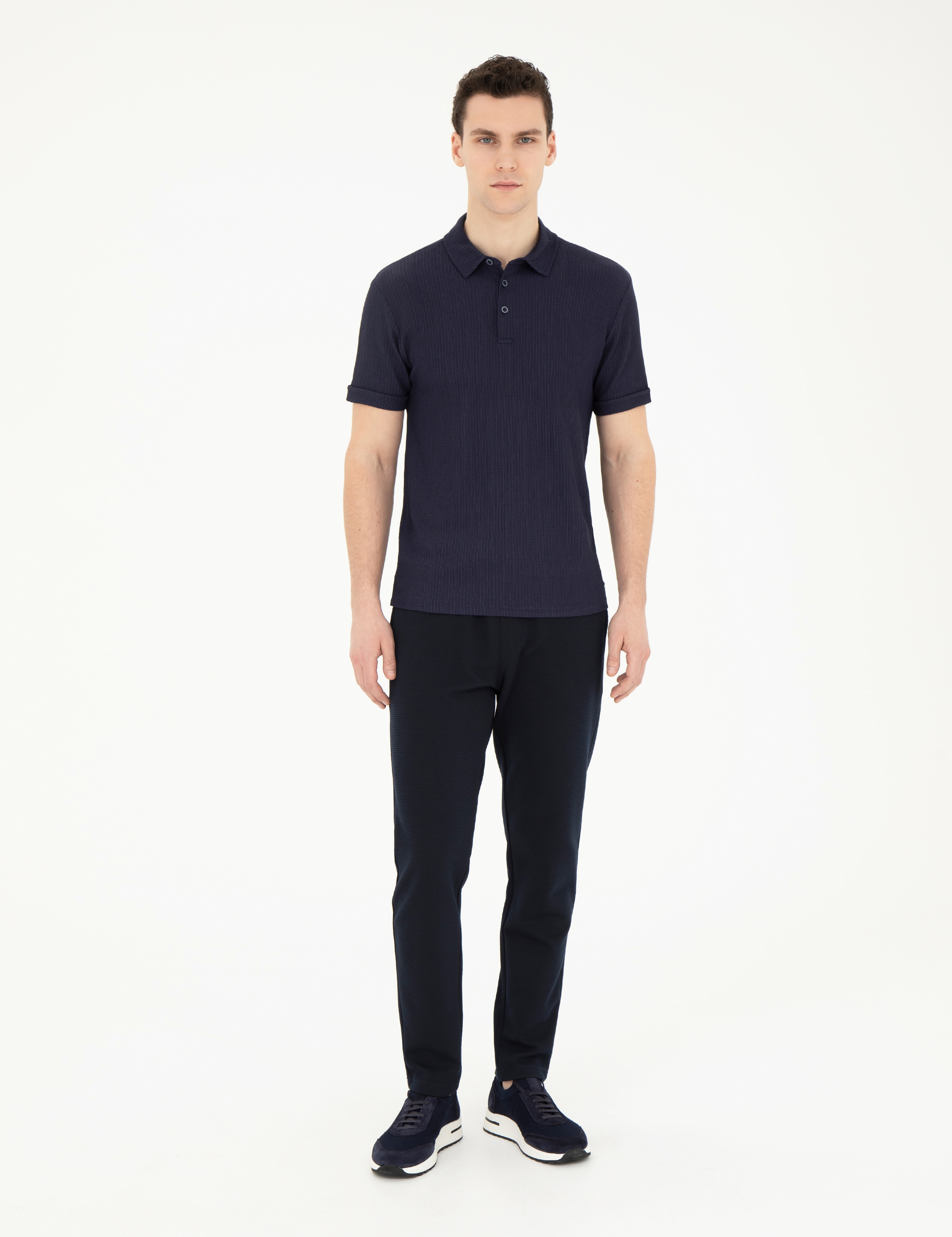 Lacivert Slim Fit Düğmeli Polo Yaka Tişört - Image 4