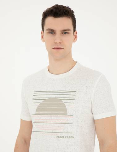 Beyaz Slim Fit Bisiklet Yaka Tişört