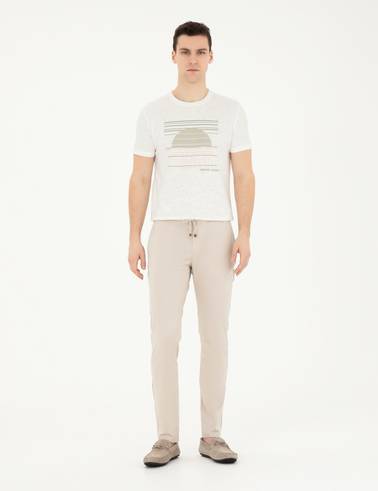 Beyaz Slim Fit Bisiklet Yaka Tişört