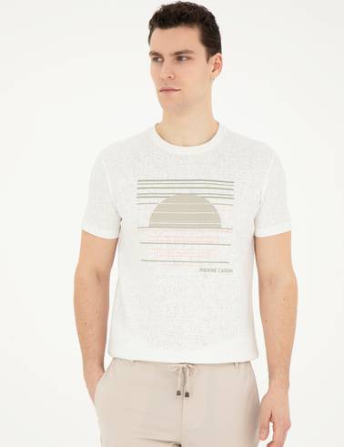 Beyaz Slim Fit Bisiklet Yaka Tişört