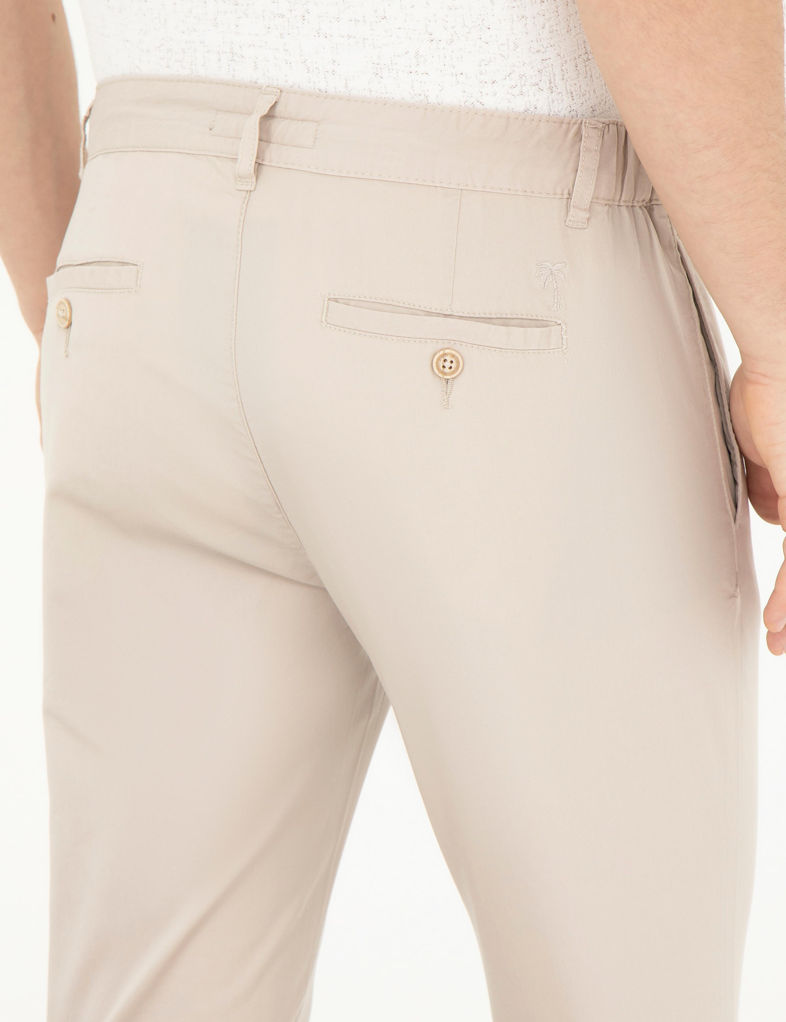 Taş Slim Fit Beli Lastikli İpli Kanvas Pantolon