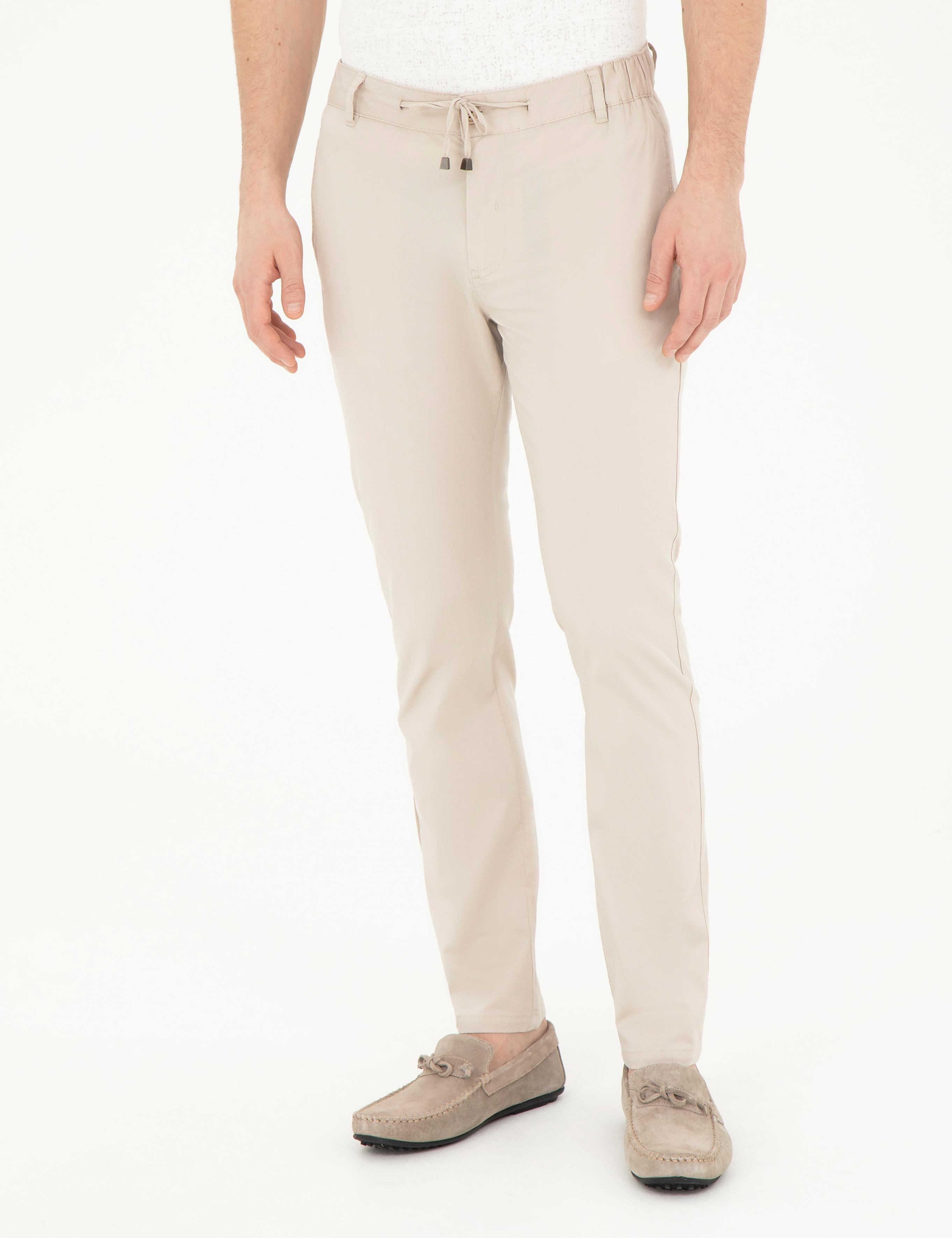 Taş Slim Fit Beli Lastikli İpli Kanvas Pantolon