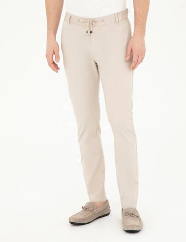 Taş Slim Fit Beli Lastikli İpli Kanvas Pantolon