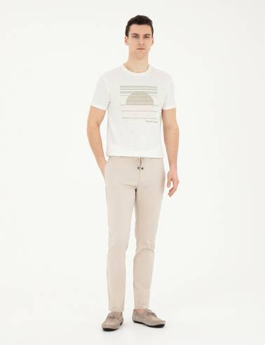 Taş Slim Fit Beli Lastikli İpli Kanvas Pantolon