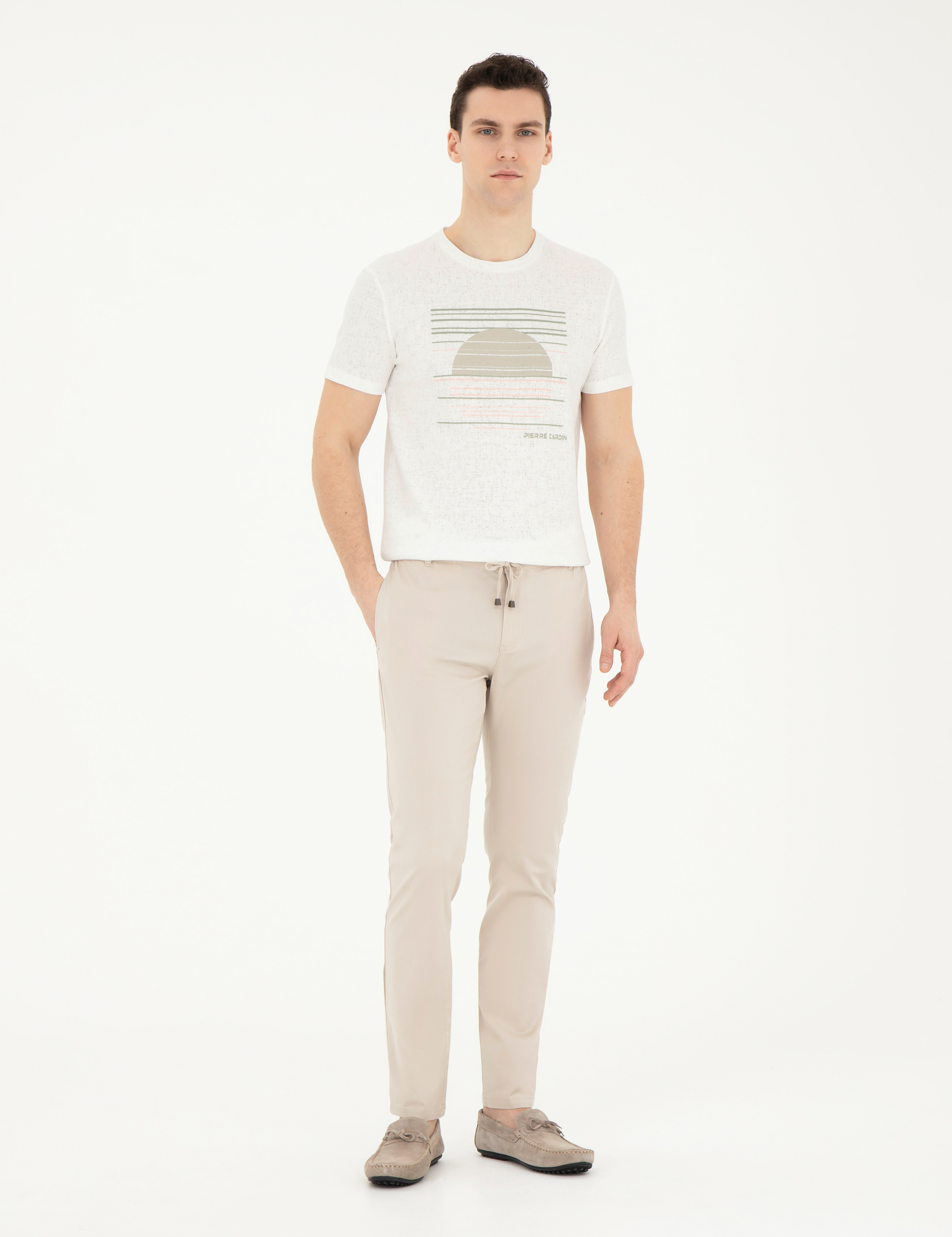 Taş Slim Fit Beli Lastikli İpli Kanvas Pantolon - Image 3