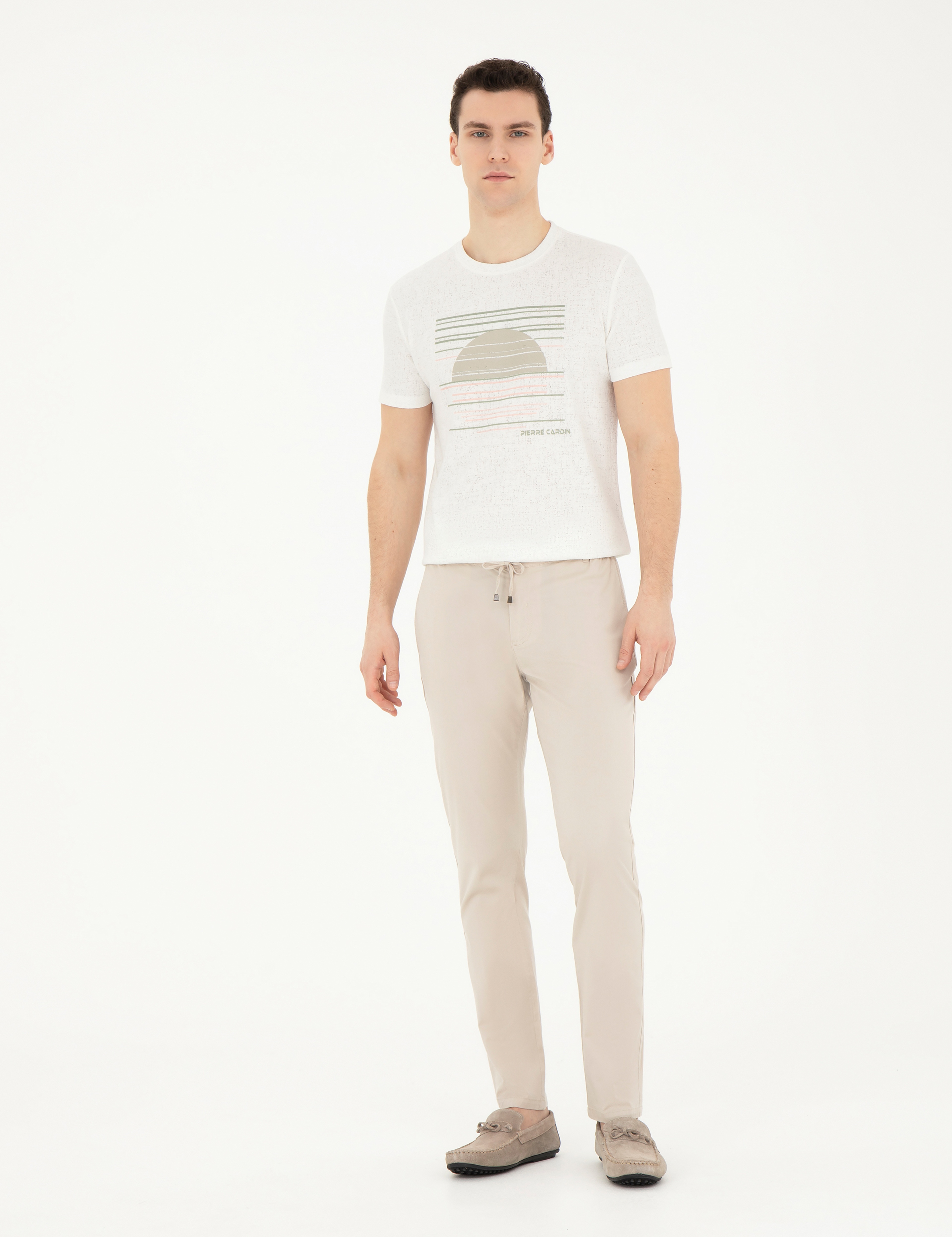 Taş Slim Fit Beli Lastikli İpli Kanvas Pantolon - Image 1