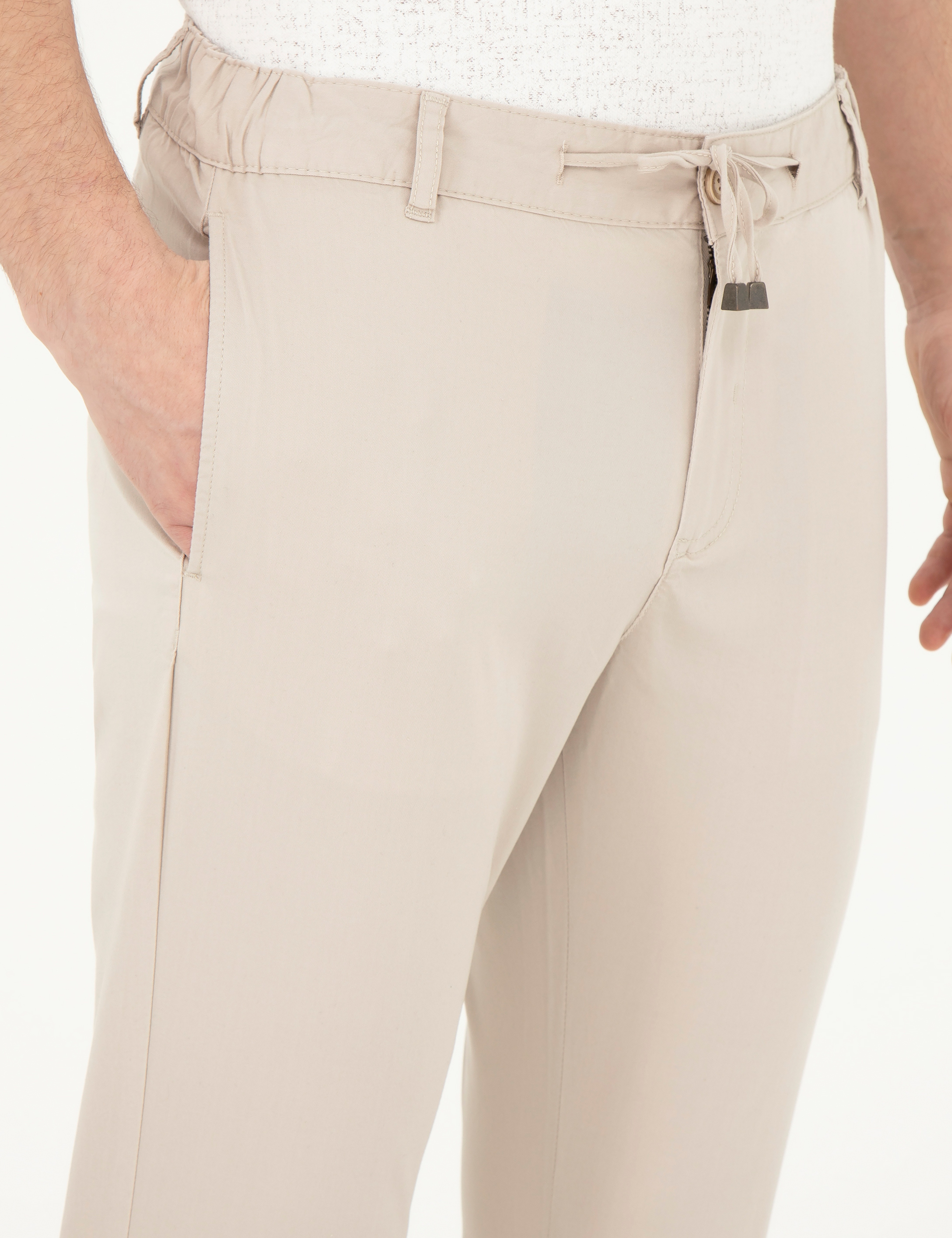 Taş Slim Fit Beli Lastikli İpli Kanvas Pantolon
