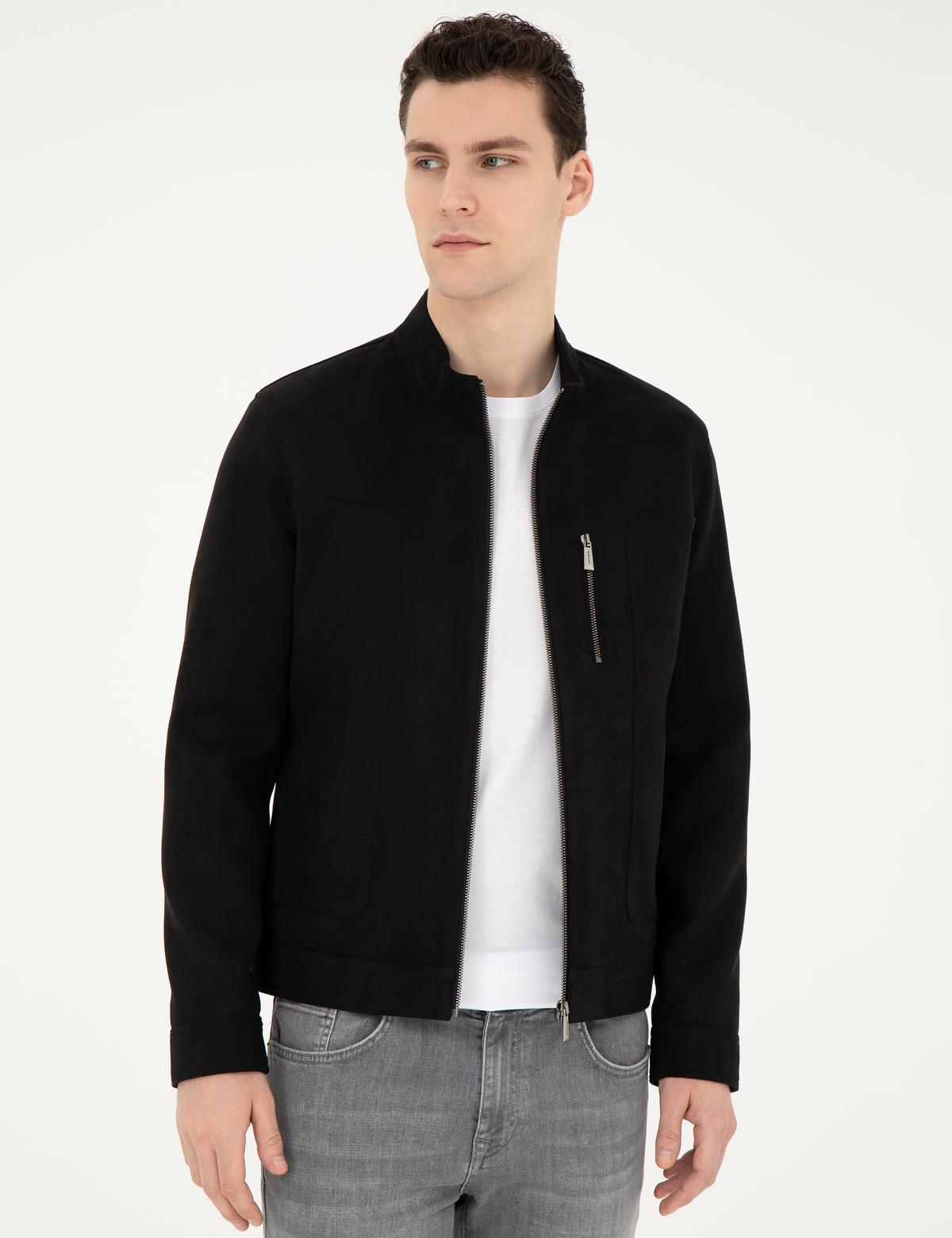 Siyah Suni Deri Ceket - 50293986008