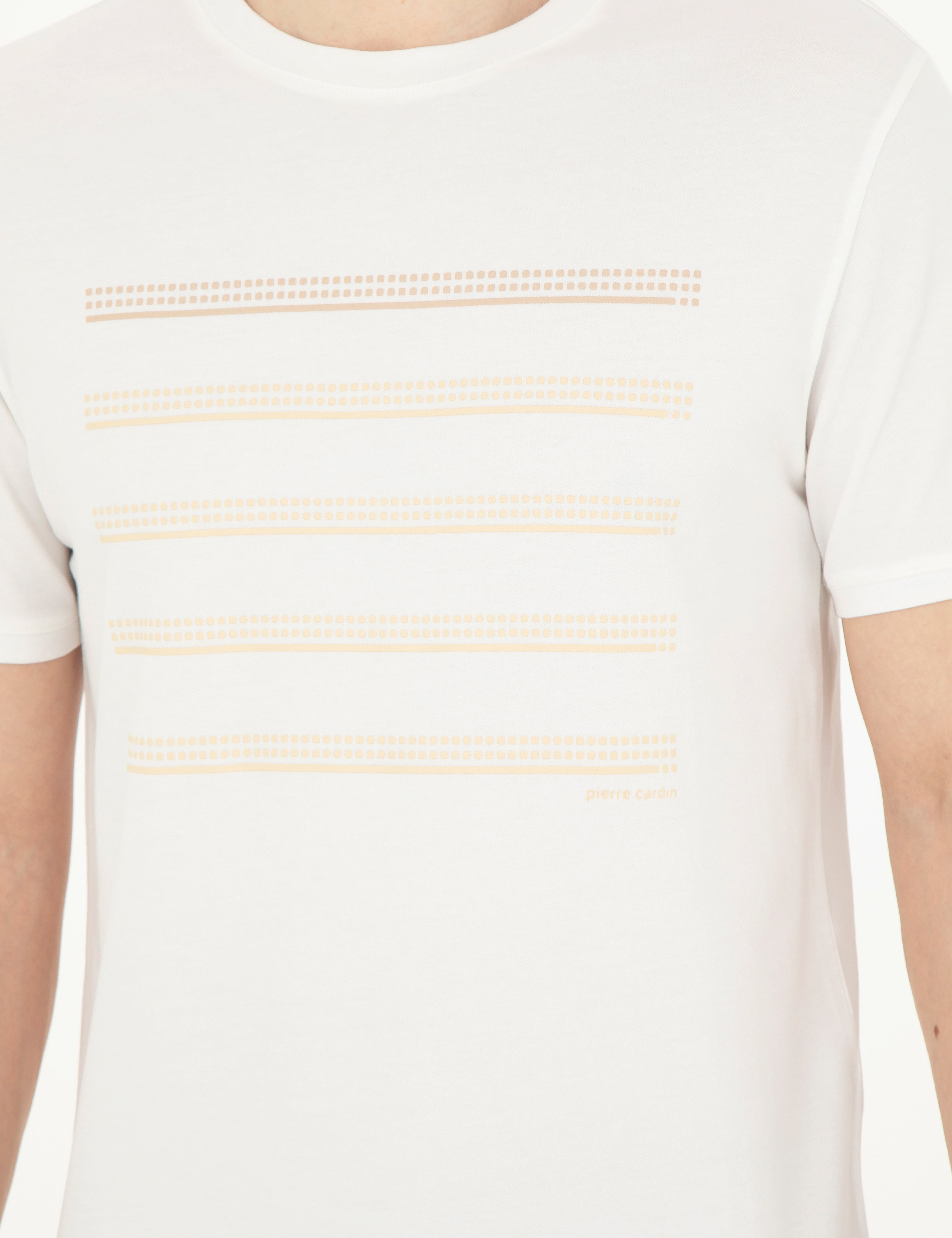 Ekru Slim Fit Bisiklet Yaka Tişört