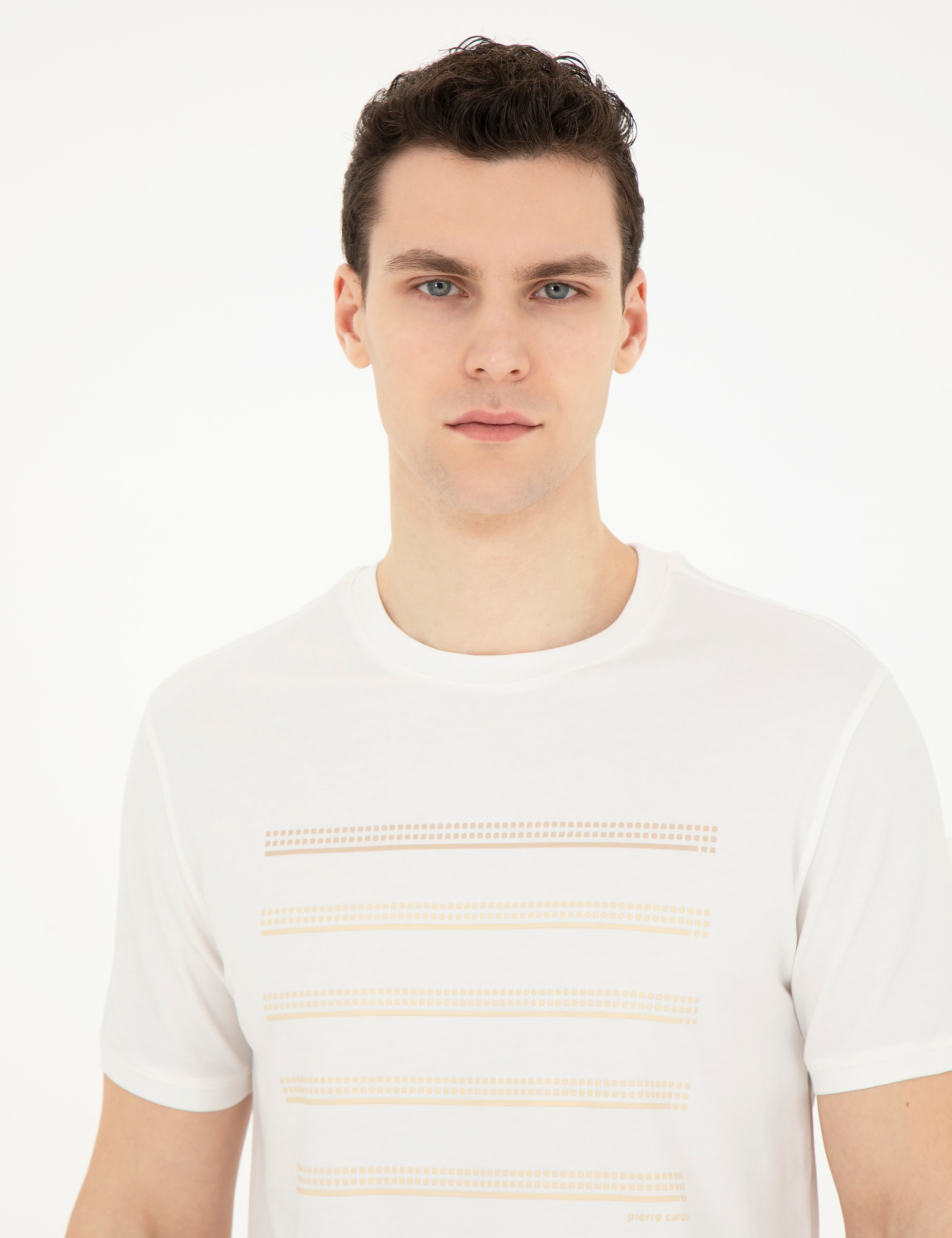 Ekru Slim Fit Bisiklet Yaka Tişört - Image 2