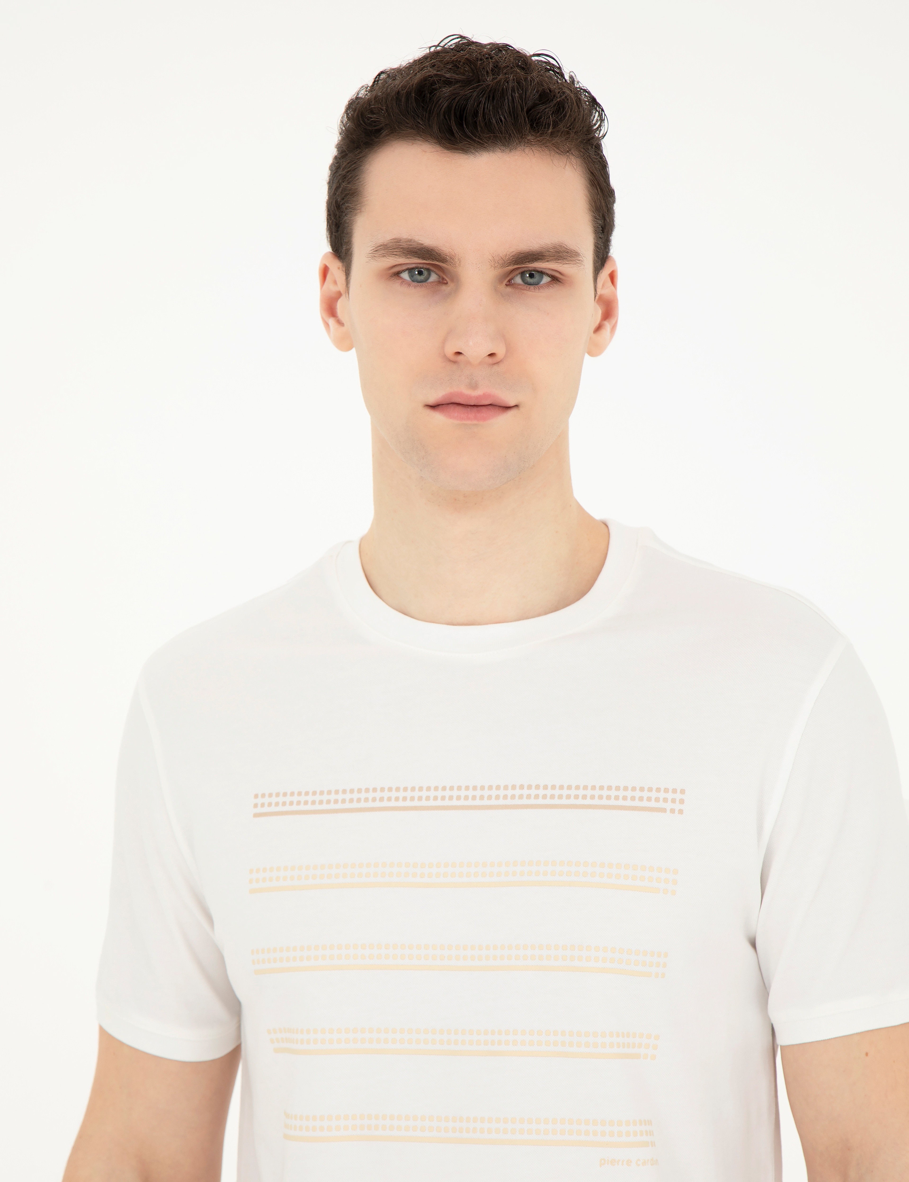 Ekru Slim Fit Bisiklet Yaka Tişört