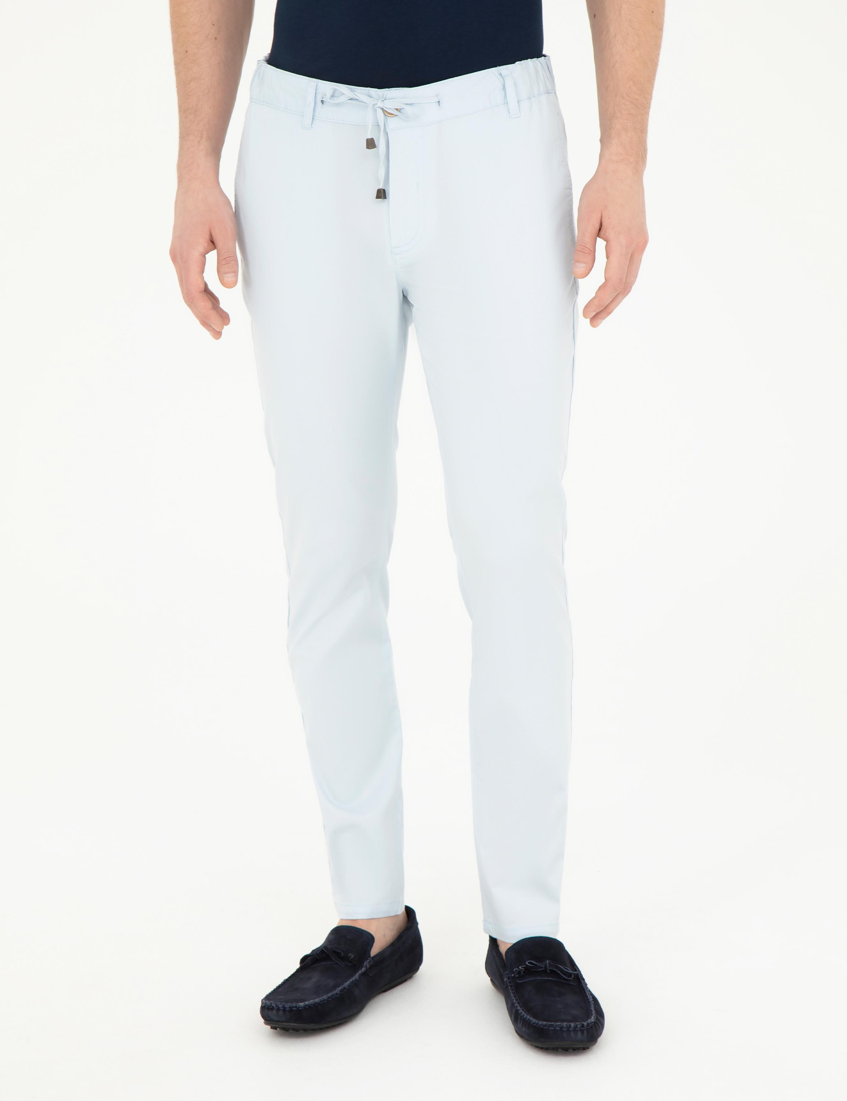 Mavi Slim Fit Beli Lastikli İpli Kanvas Pantolon